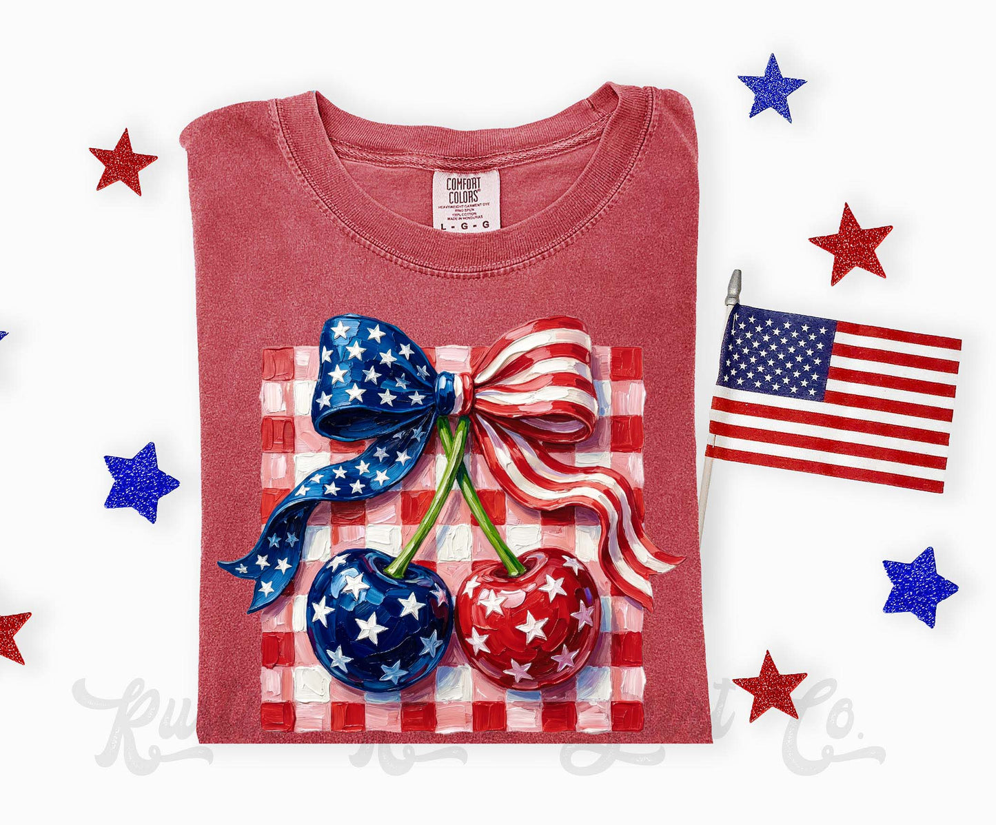 American Flag Cherry Coquette Shirt, 4th of July Shirt, Comfort Colors Shirt