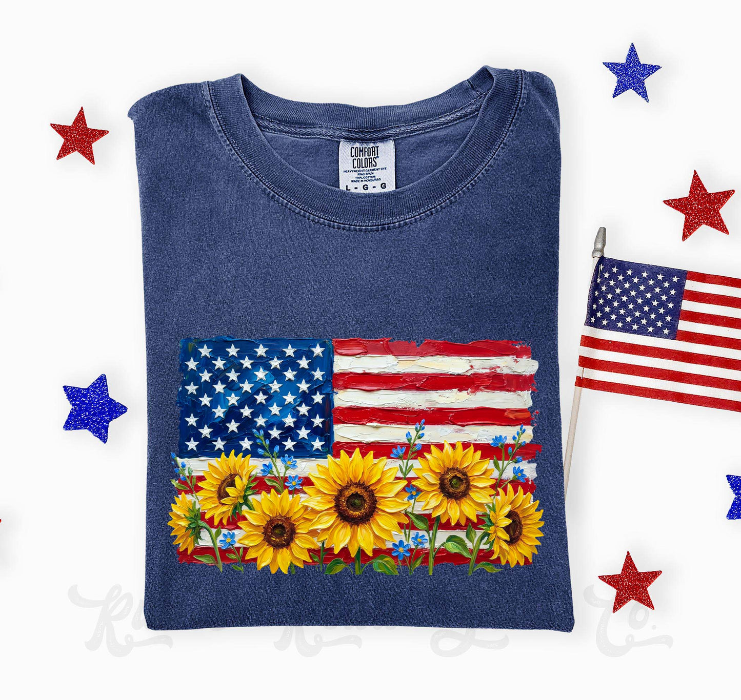 American Flag Sunflower Shirt, 4th of July Shirt, Comfort Colors Shirt