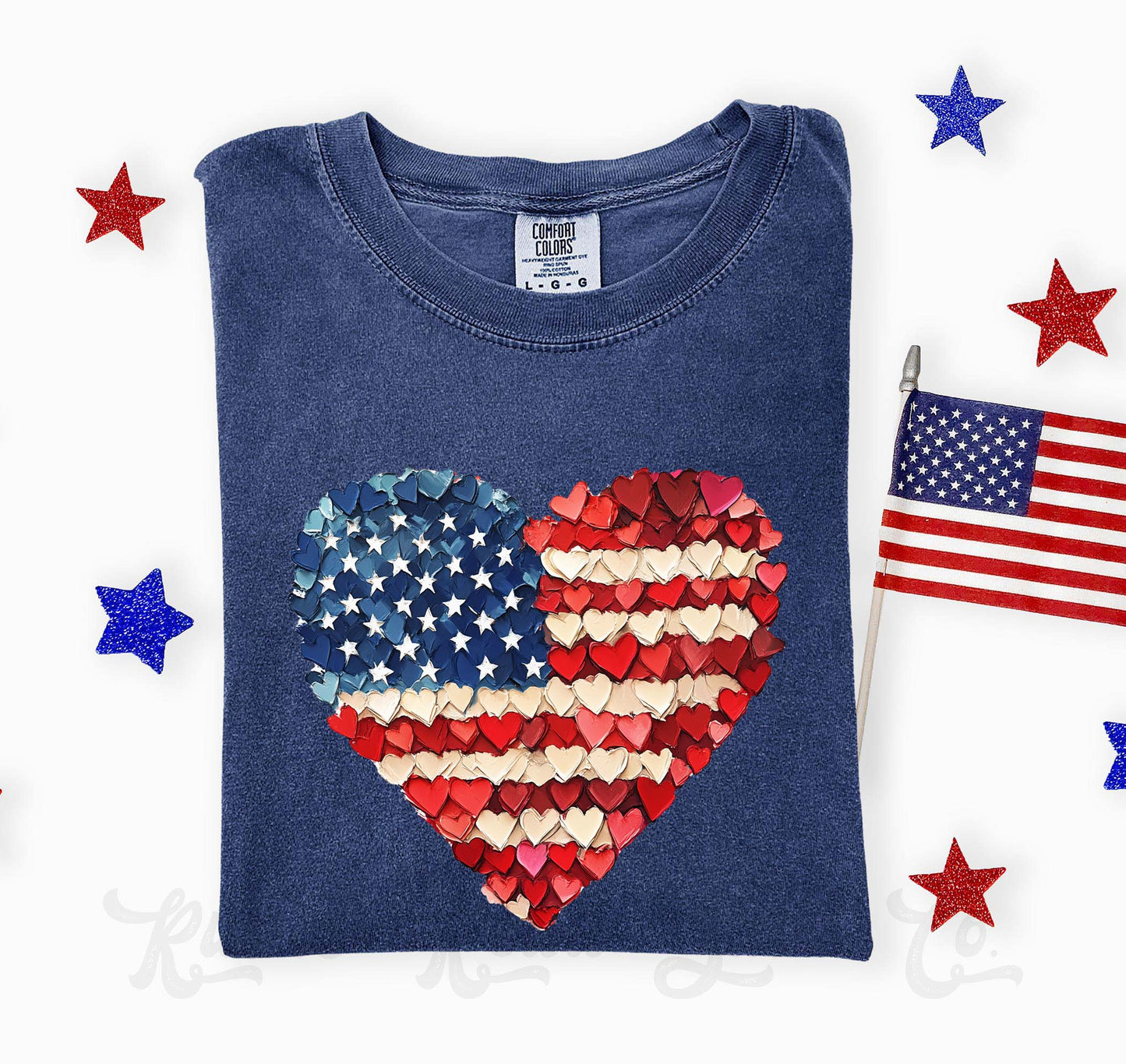 Heart American Flag July Shirt, 4th of July Shirt, Comfort Colors Shirt