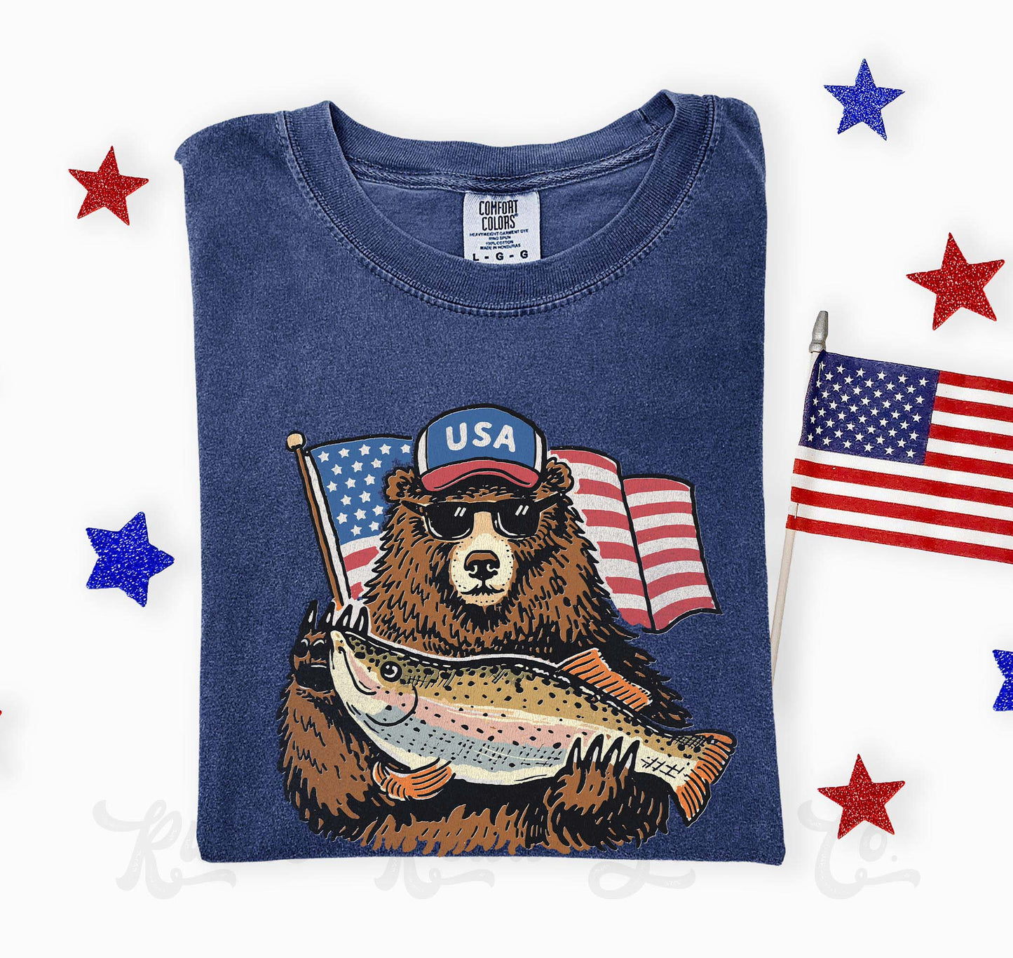 Fish and Bear Patriotic Shirt, 4th of July Shirt, Comfort Colors Shirt