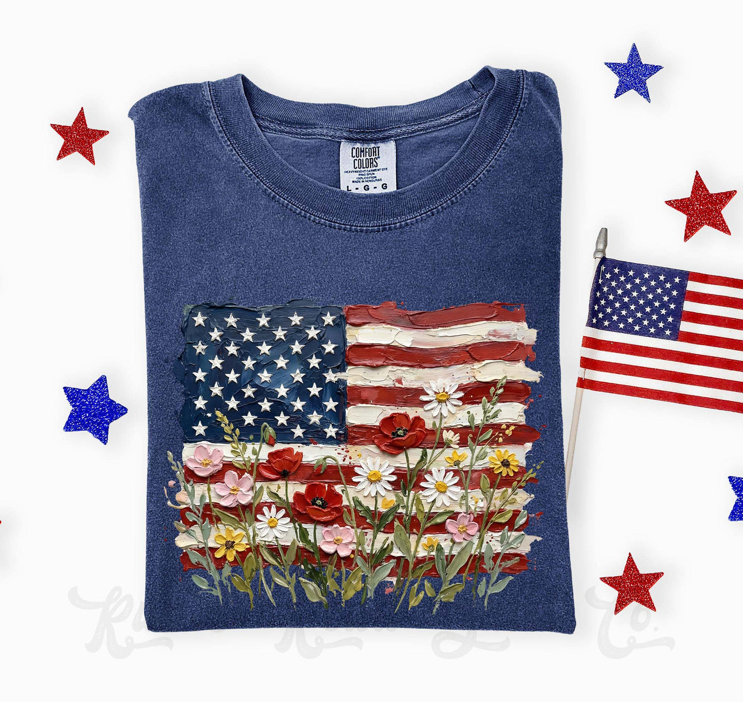 American Flag Flower Shirt, 4th of July Shirt, Comfort Colors Shirt