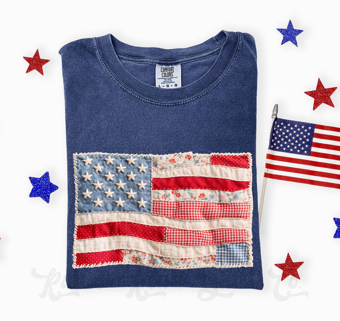 American Flag Faux Quilt Shirt, 4th of July Shirt, Comfort Colors Shirt