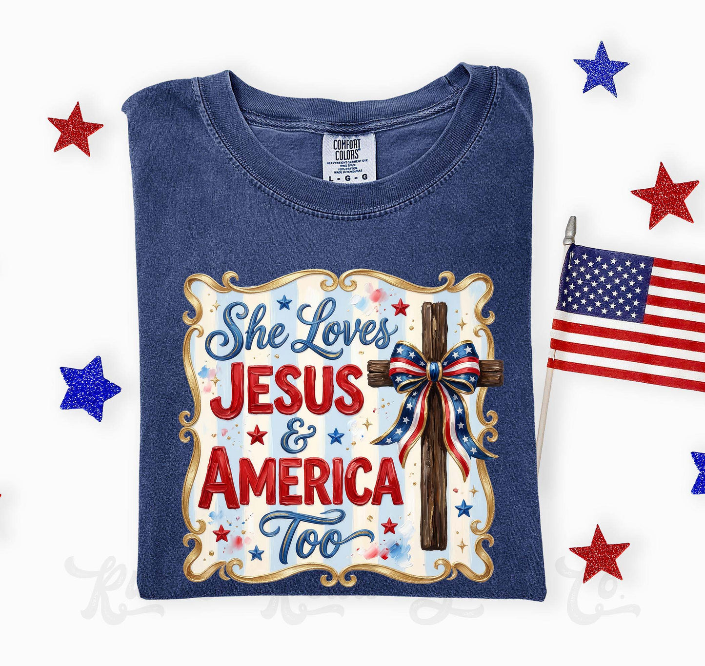 She Loves Jesus and America Too Shirt, 4th of July Shirt, Comfort Colors Shirt