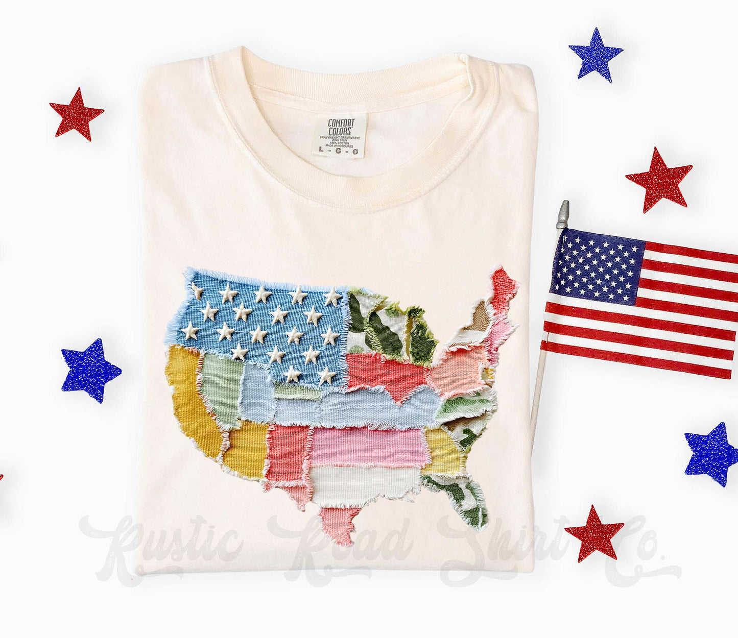 USA Faux Quilt Shirt, 4th of July Shirt, Comfort Colors Shirt