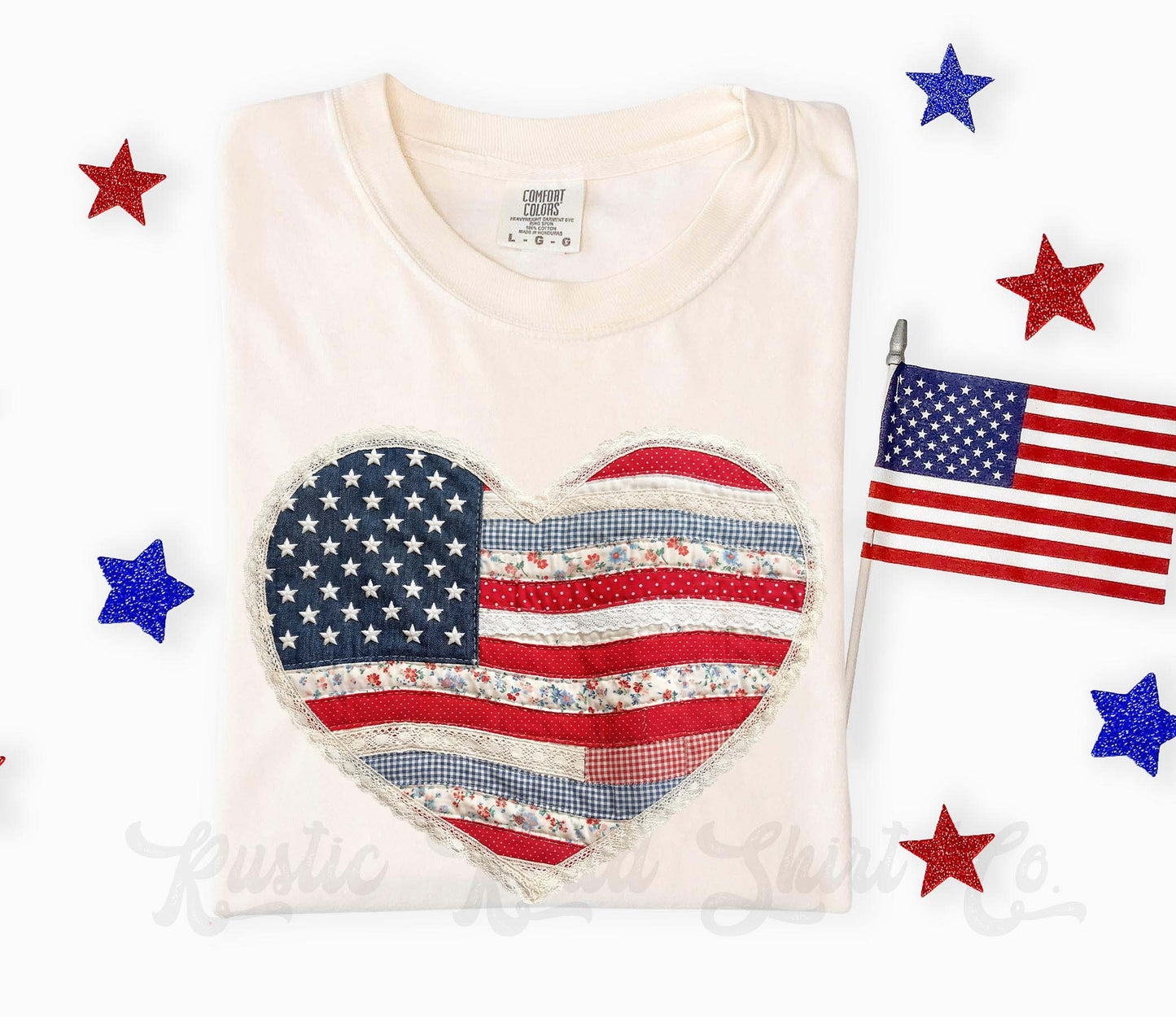 USA Heart Faux Quilt Shirt, 4th of July Shirt, Comfort Colors Shirt
