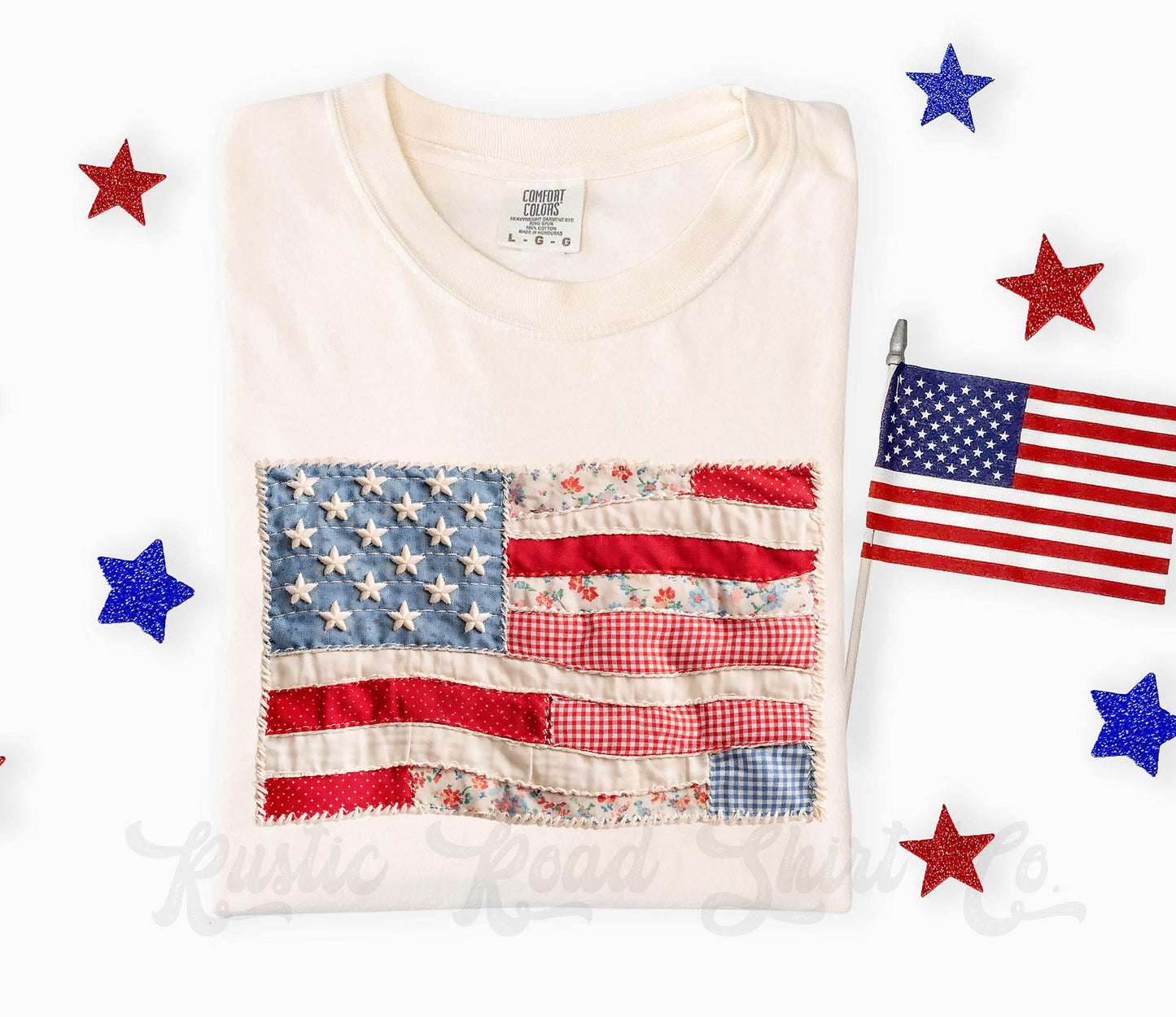 American Flag Faux Quilt Shirt, 4th of July Shirt, Comfort Colors Shirt