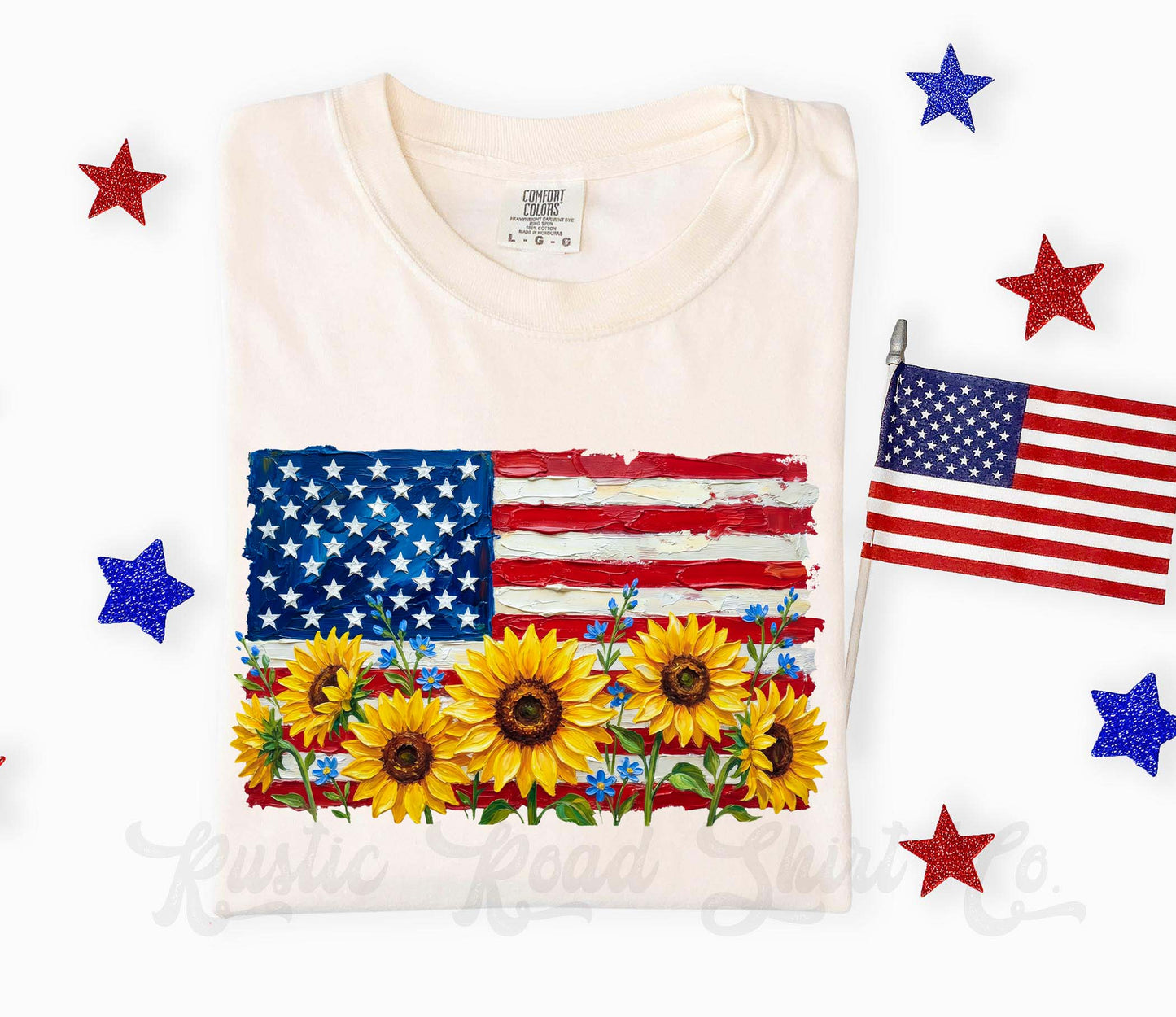 American Flag Sunflower Shirt, 4th of July Shirt, Comfort Colors Shirt
