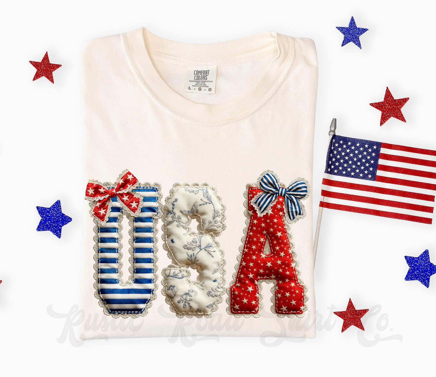 USA Faux Quilt Shirt, 4th of July Shirt, Comfort Colors Shirt