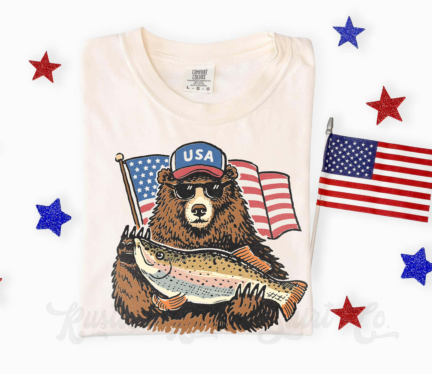 Fish and Bear Patriotic Shirt, 4th of July Shirt, Comfort Colors Shirt