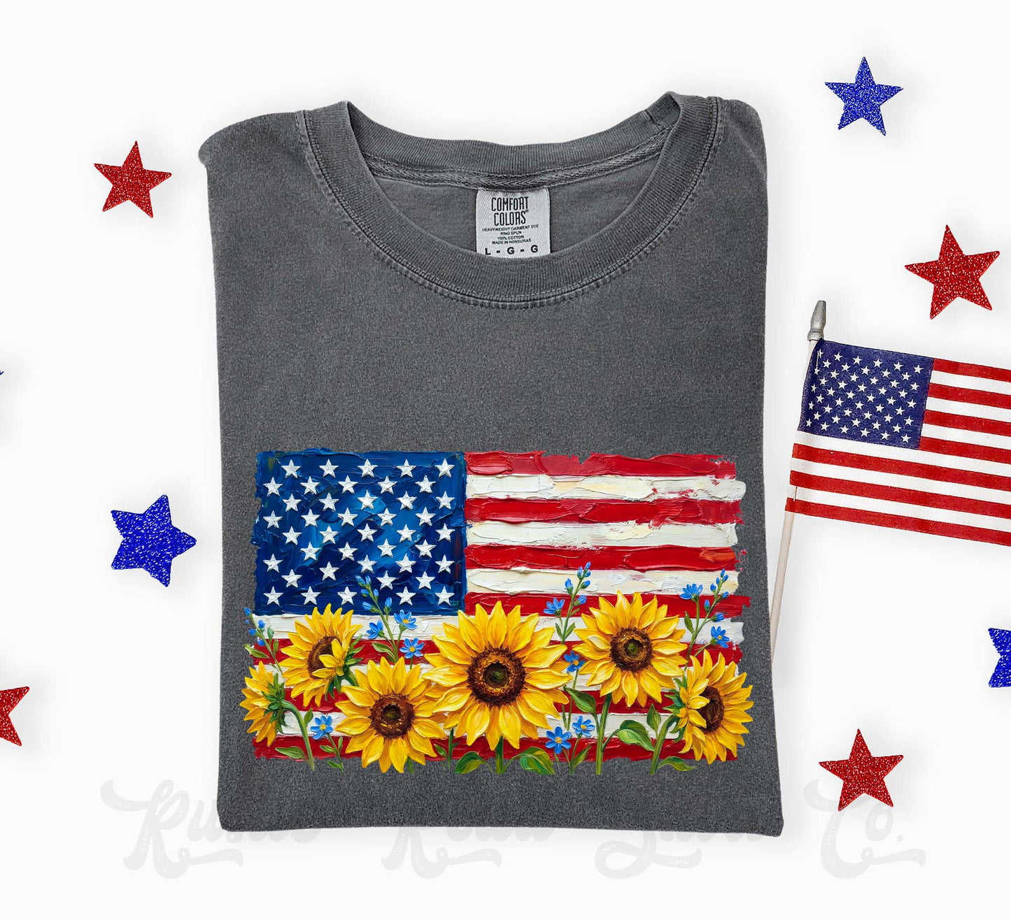 American Flag Sunflower Shirt, 4th of July Shirt, Comfort Colors Shirt
