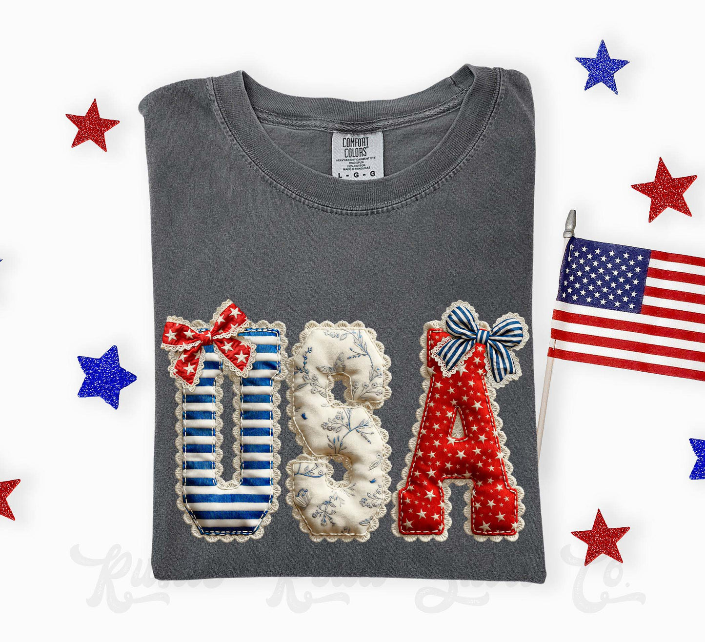 USA Faux Quilt Shirt, 4th of July Shirt, Comfort Colors Shirt