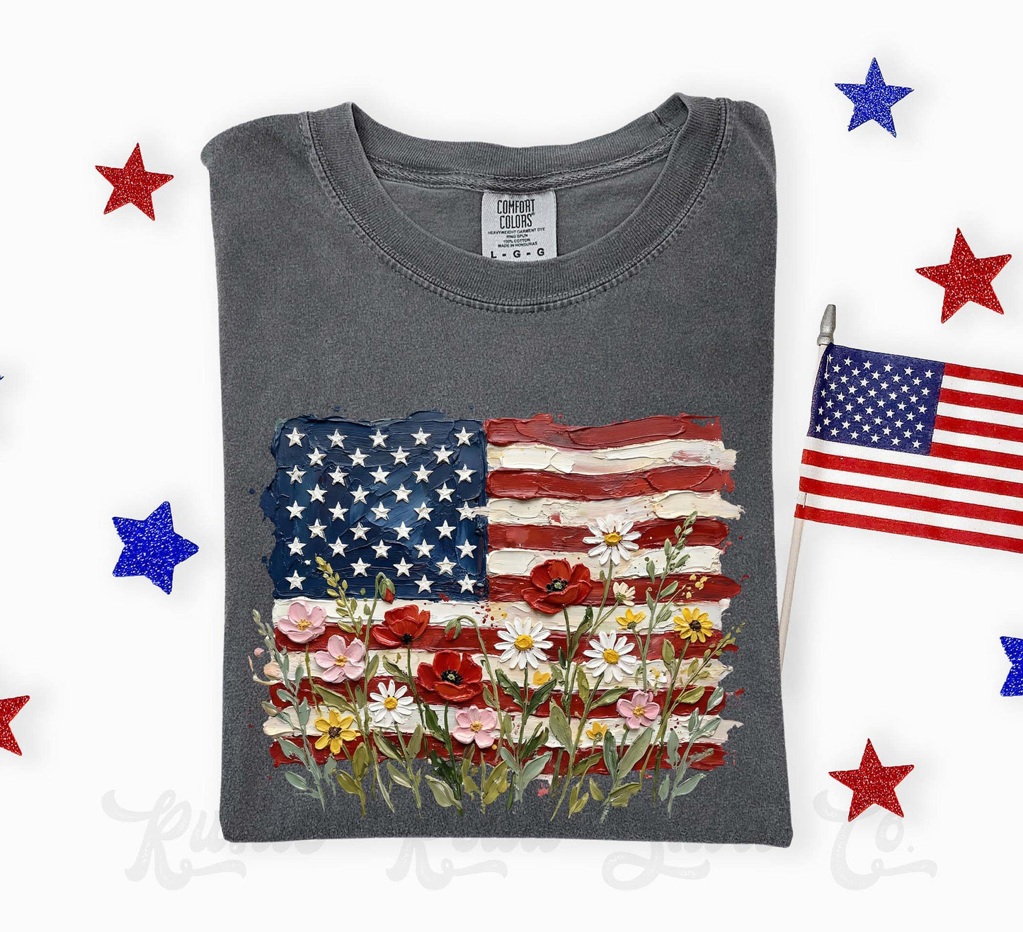 American Flag Flower Shirt, 4th of July Shirt, Comfort Colors Shirt
