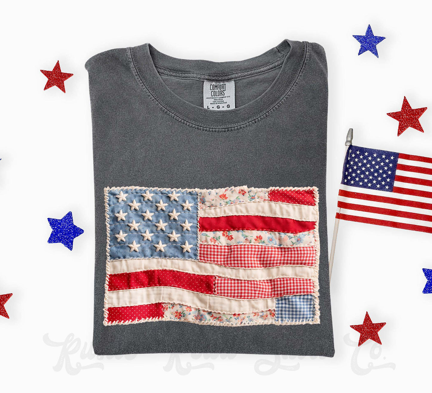 American Flag Faux Quilt Shirt, 4th of July Shirt, Comfort Colors Shirt
