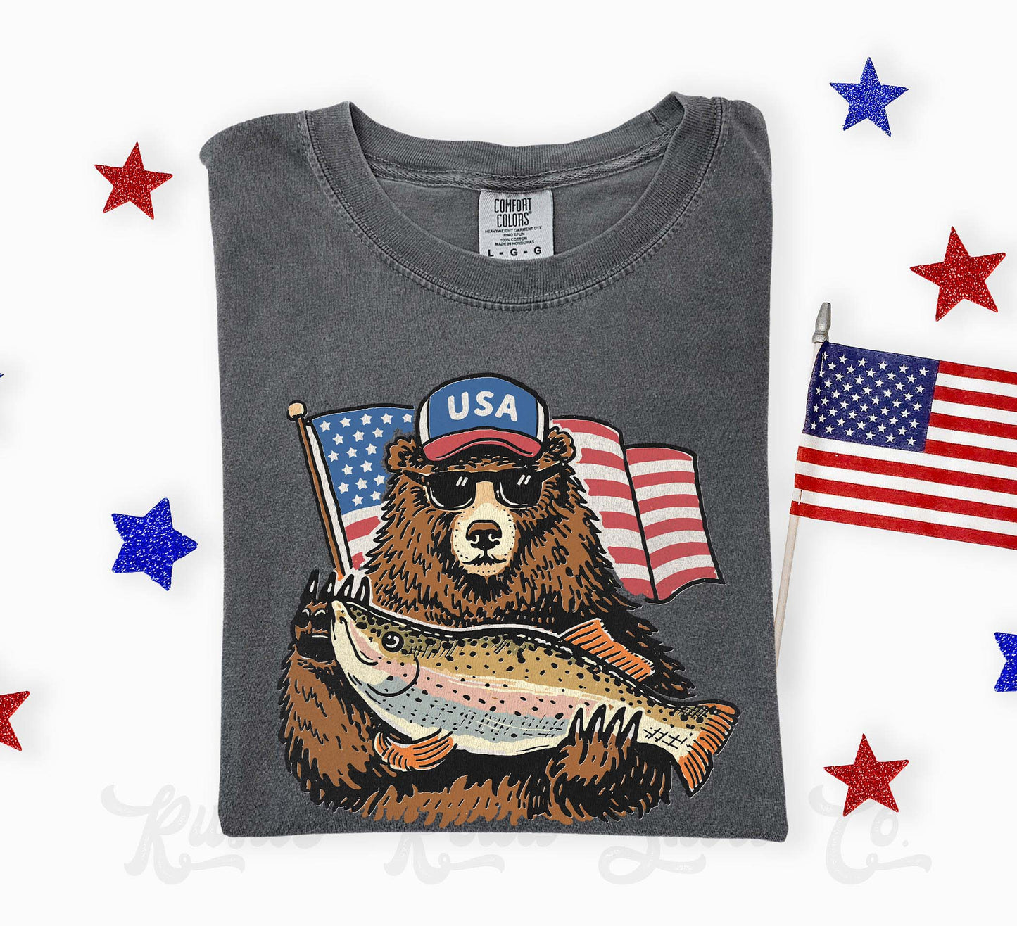Fish and Bear Patriotic Shirt, 4th of July Shirt, Comfort Colors Shirt