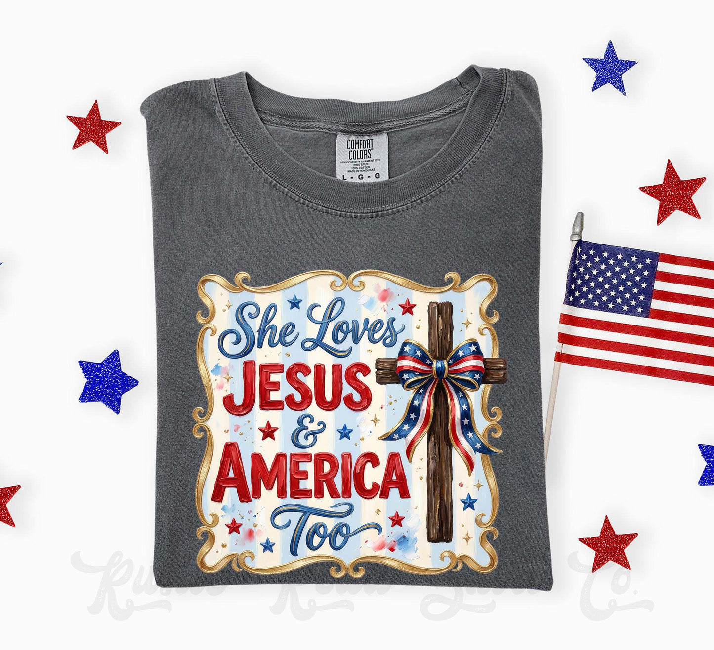 She Loves Jesus and America Too Shirt, 4th of July Shirt, Comfort Colors Shirt