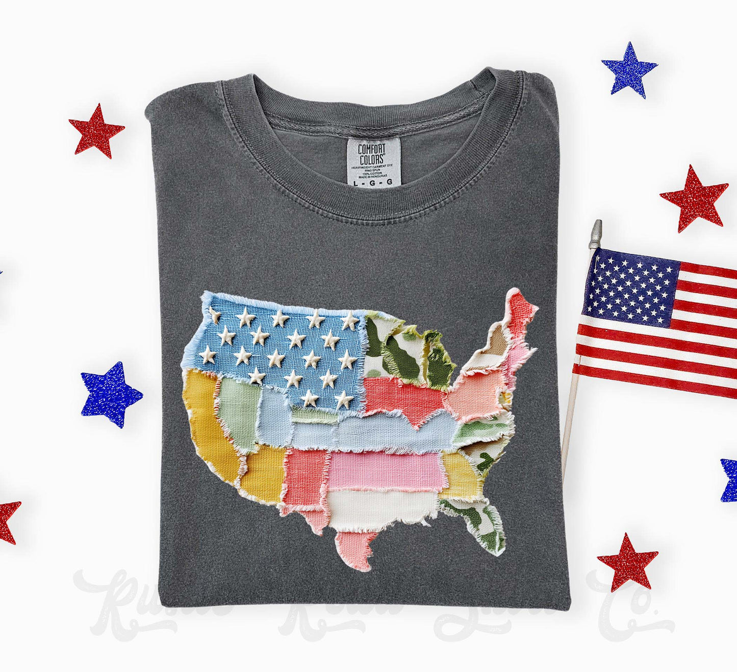 USA Faux Quilt Shirt, 4th of July Shirt, Comfort Colors Shirt