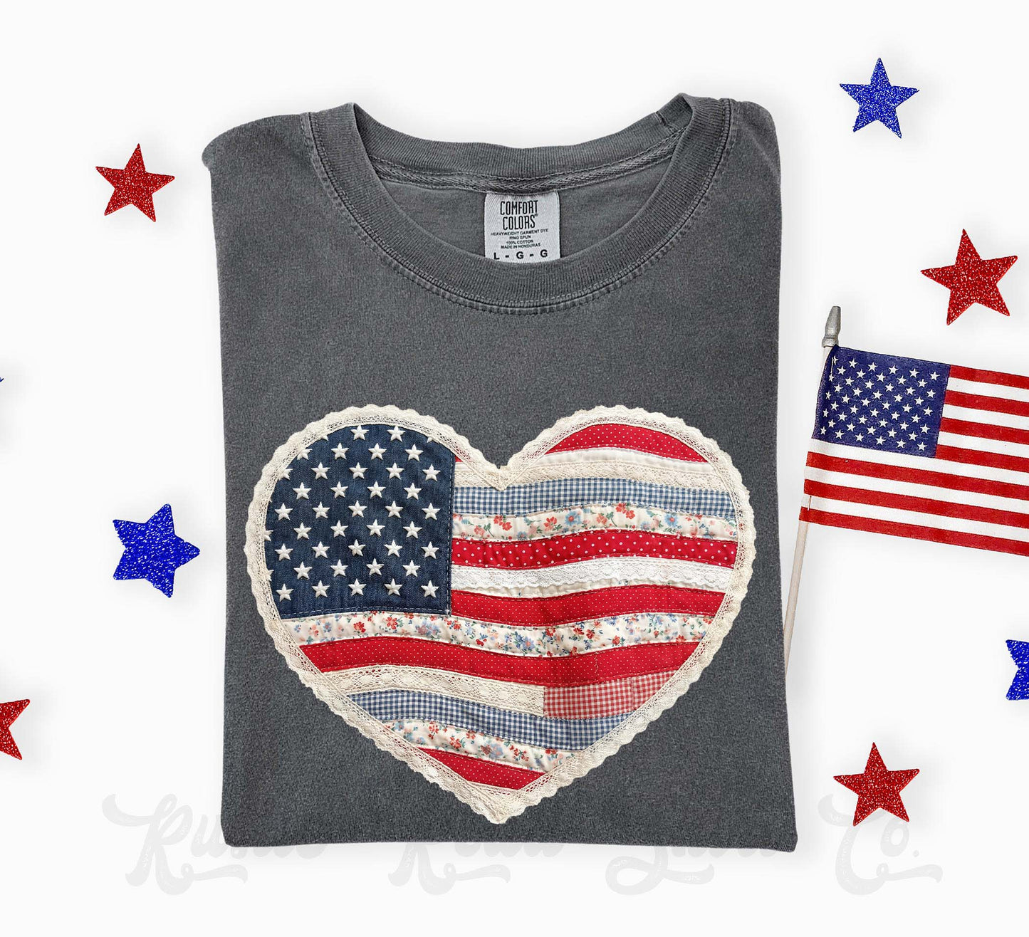 USA Heart Faux Quilt Shirt, 4th of July Shirt, Comfort Colors Shirt