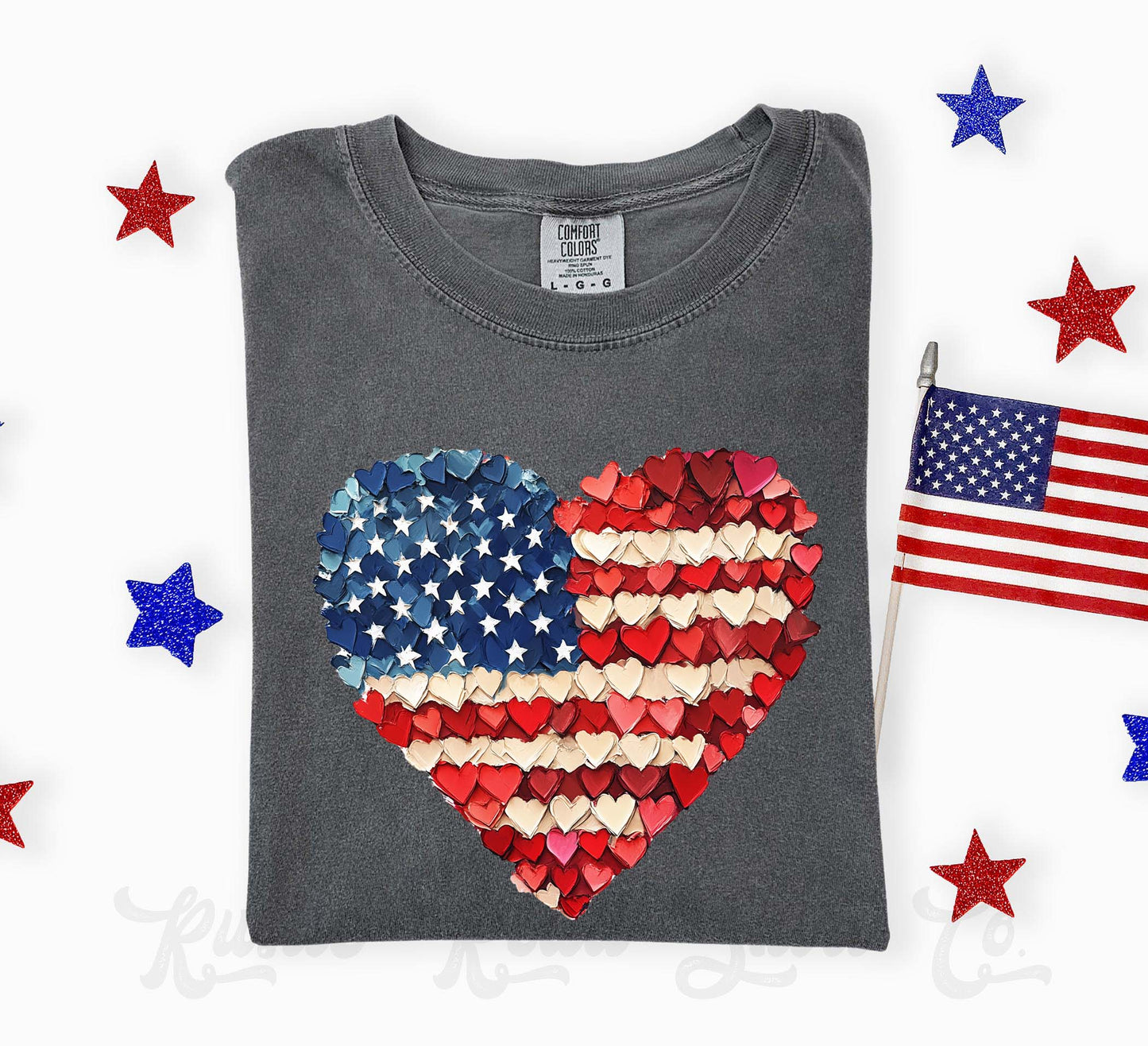 Heart American Flag July Shirt, 4th of July Shirt, Comfort Colors Shirt