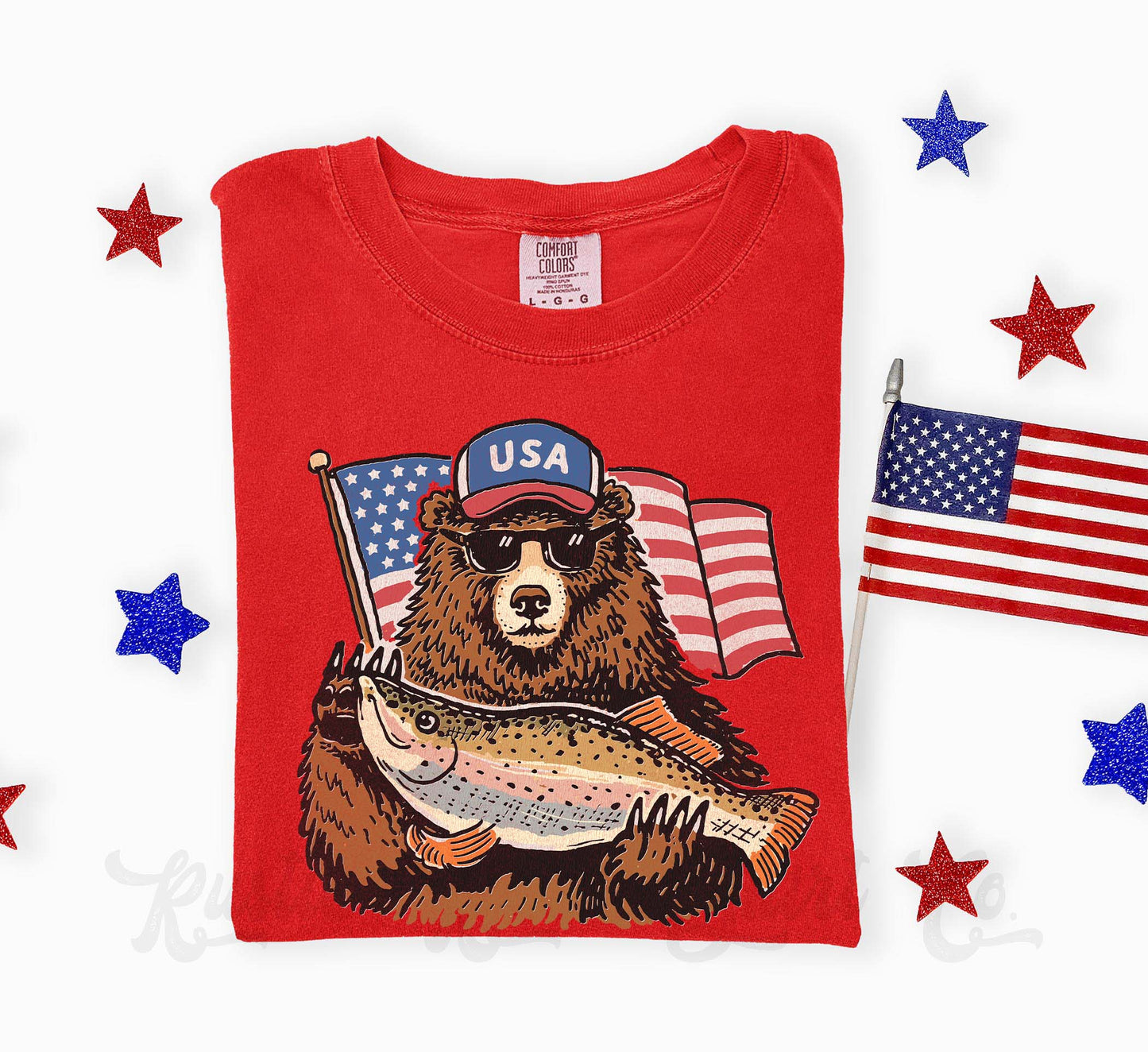 Fish and Bear Patriotic Shirt, 4th of July Shirt, Comfort Colors Shirt