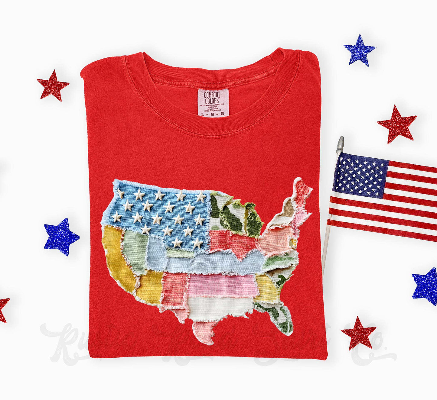 USA Faux Quilt Shirt, 4th of July Shirt, Comfort Colors Shirt
