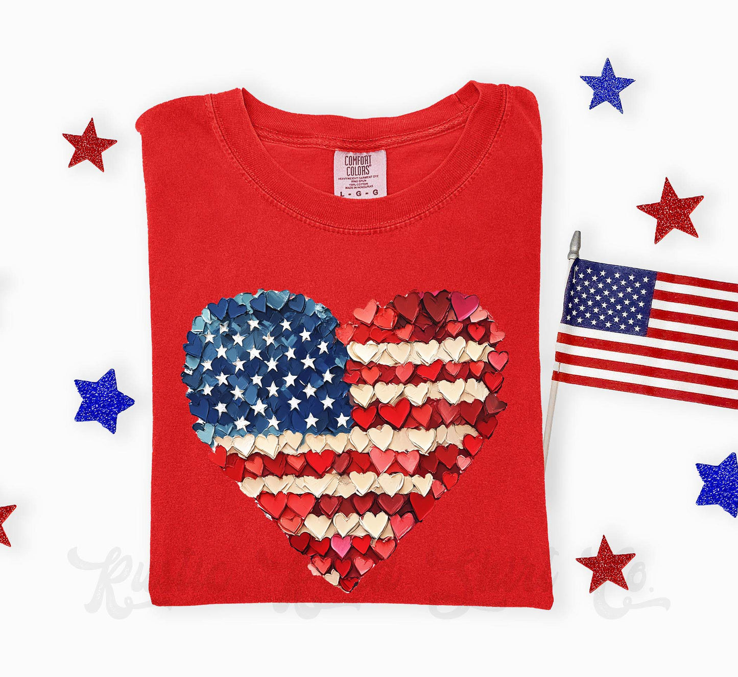 Heart American Flag July Shirt, 4th of July Shirt, Comfort Colors Shirt