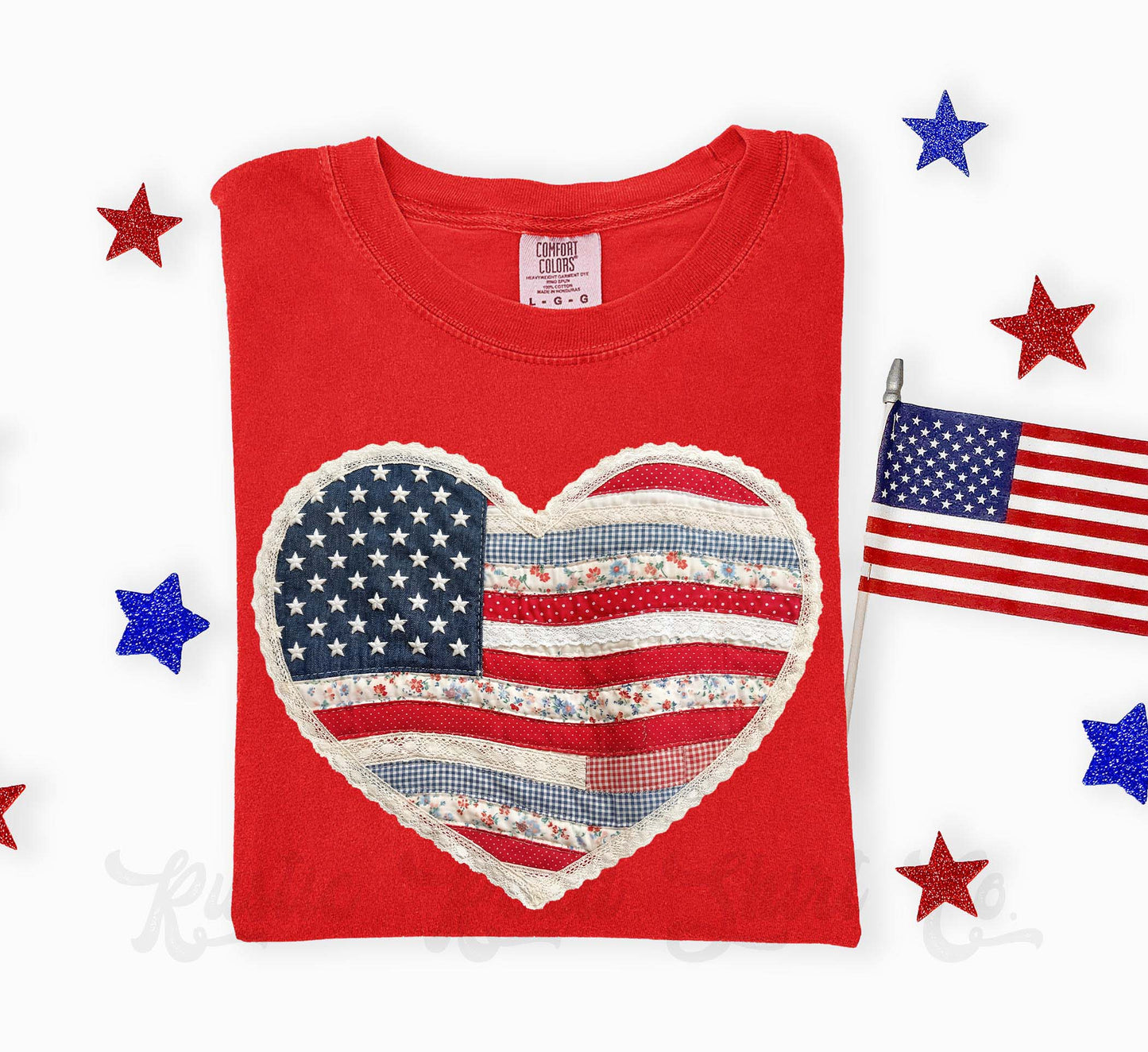 USA Heart Faux Quilt Shirt, 4th of July Shirt, Comfort Colors Shirt
