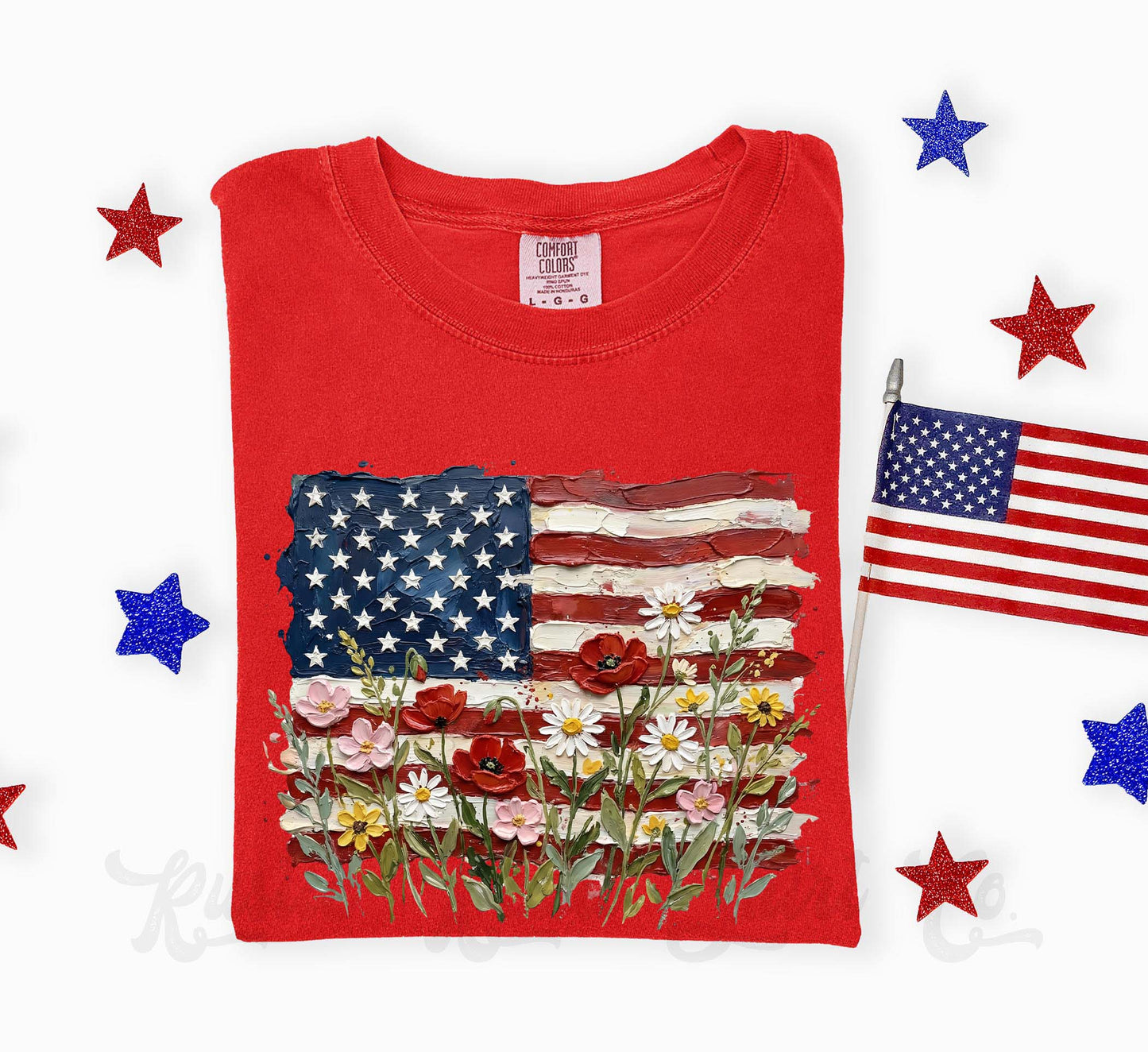 American Flag Flower Shirt, 4th of July Shirt, Comfort Colors Shirt