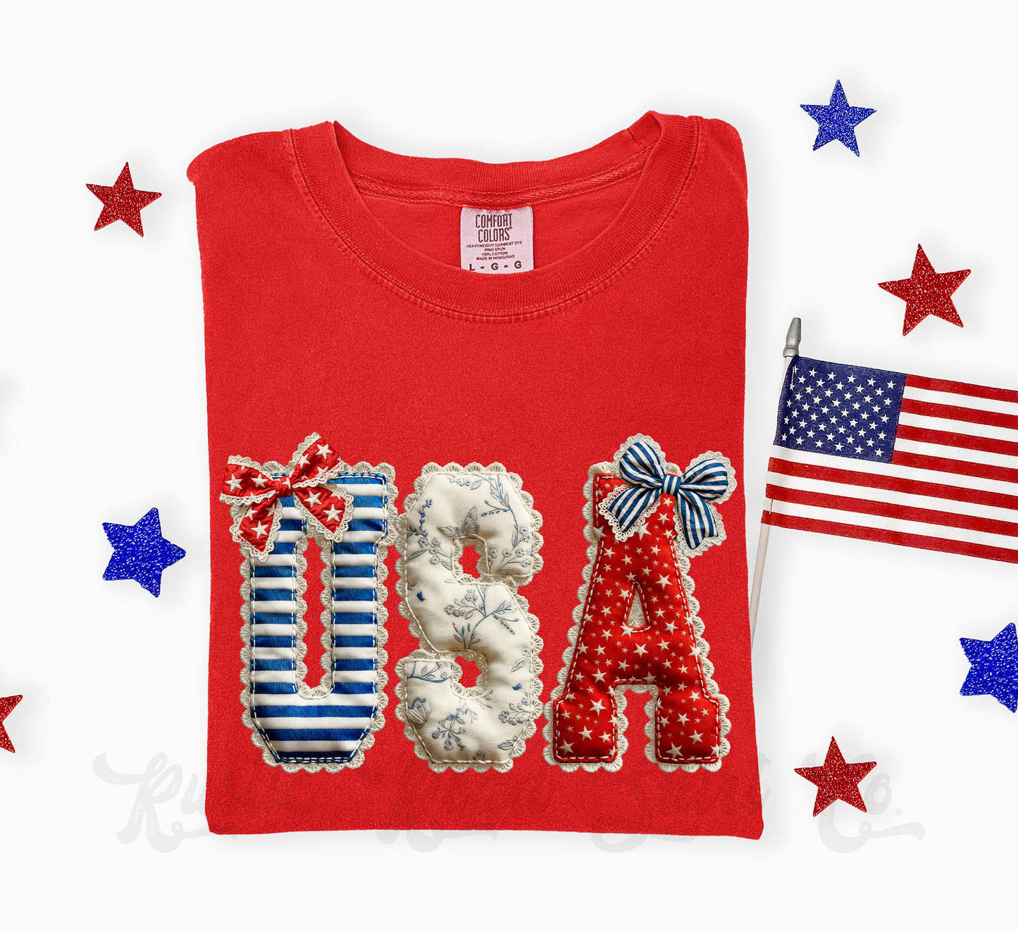 USA Faux Quilt Shirt, 4th of July Shirt, Comfort Colors Shirt