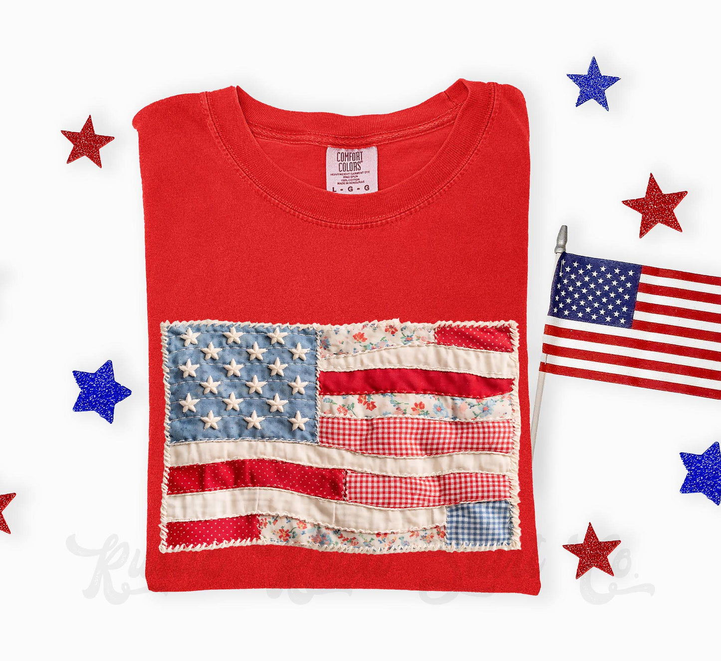 American Flag Faux Quilt Shirt, 4th of July Shirt, Comfort Colors Shirt