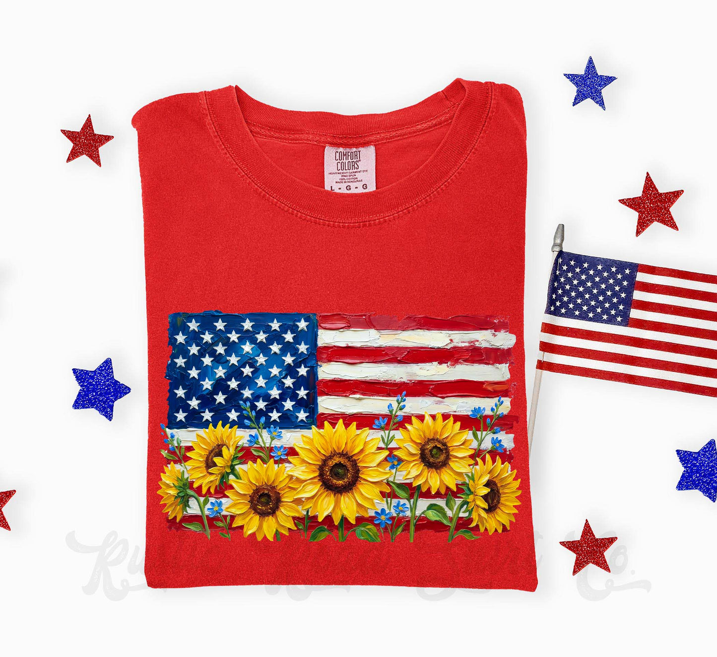 American Flag Sunflower Shirt, 4th of July Shirt, Comfort Colors Shirt