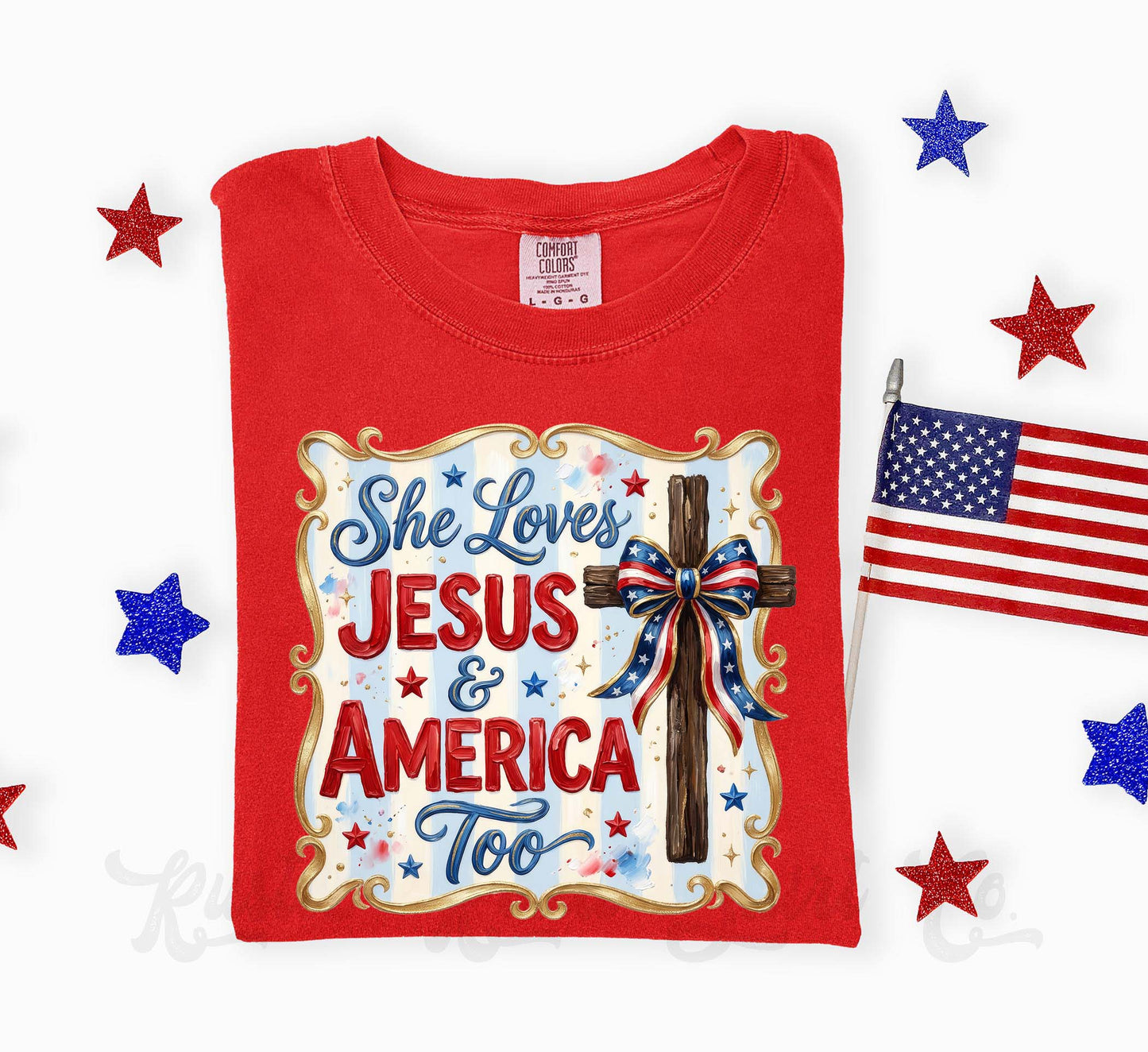 She Loves Jesus and America Too Shirt, 4th of July Shirt, Comfort Colors Shirt