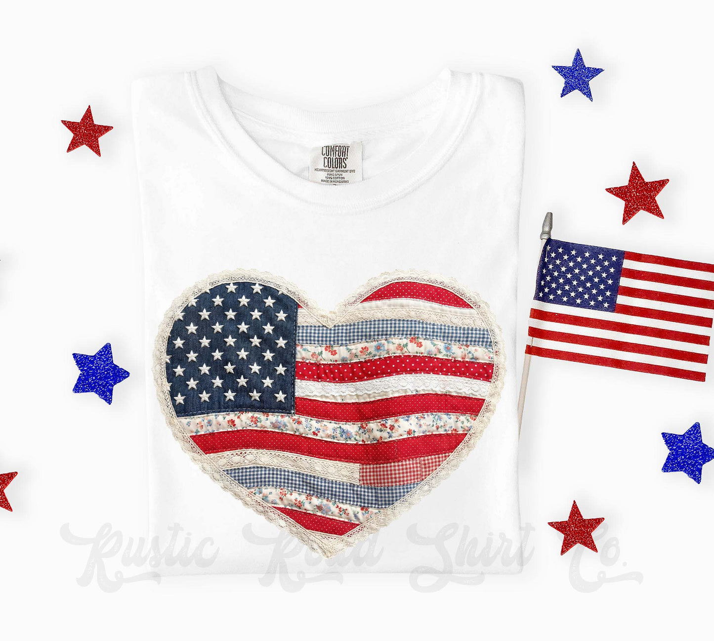 USA Heart Faux Quilt Shirt, 4th of July Shirt, Comfort Colors Shirt