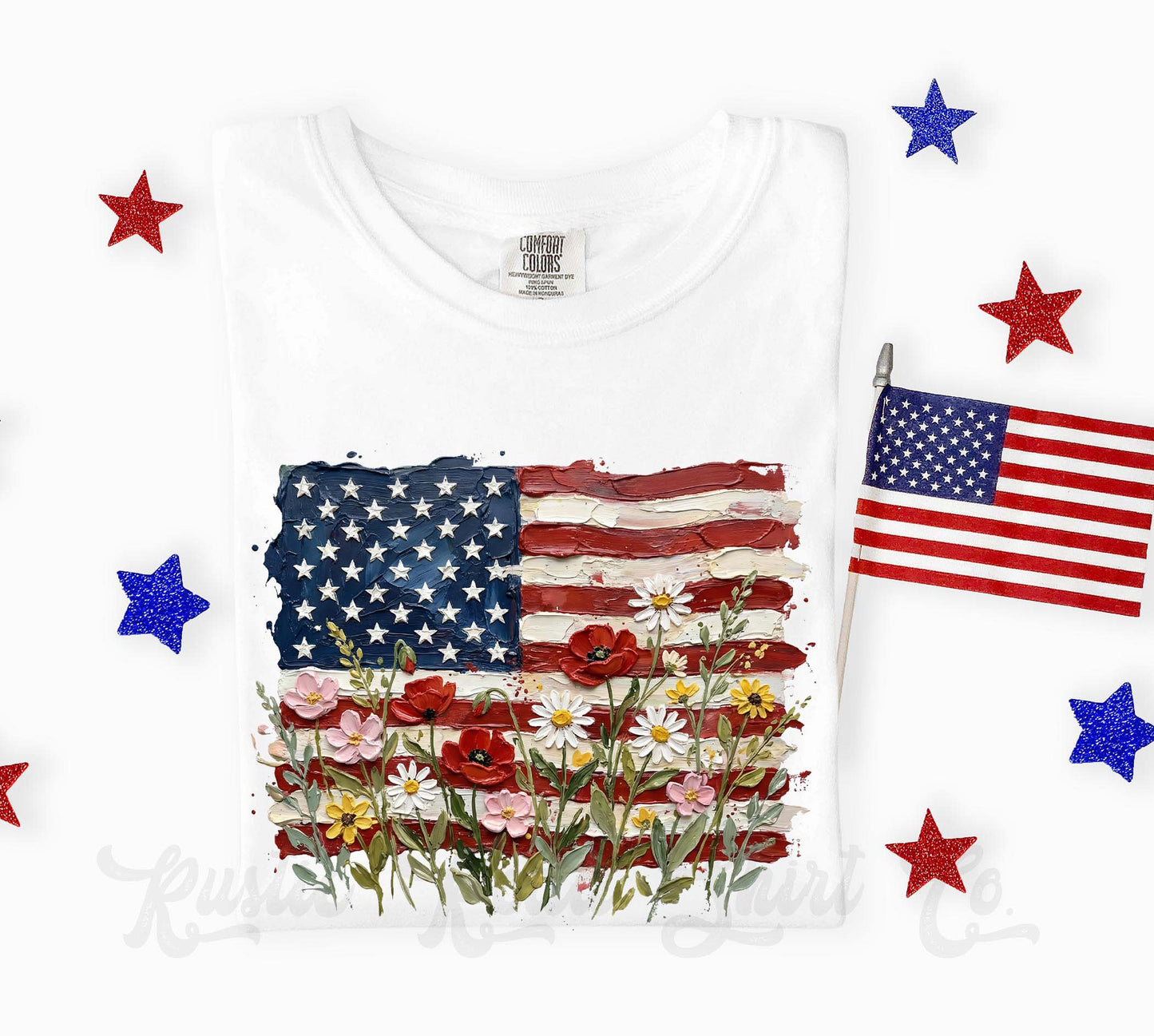 American Flag Flower Shirt, 4th of July Shirt, Comfort Colors Shirt