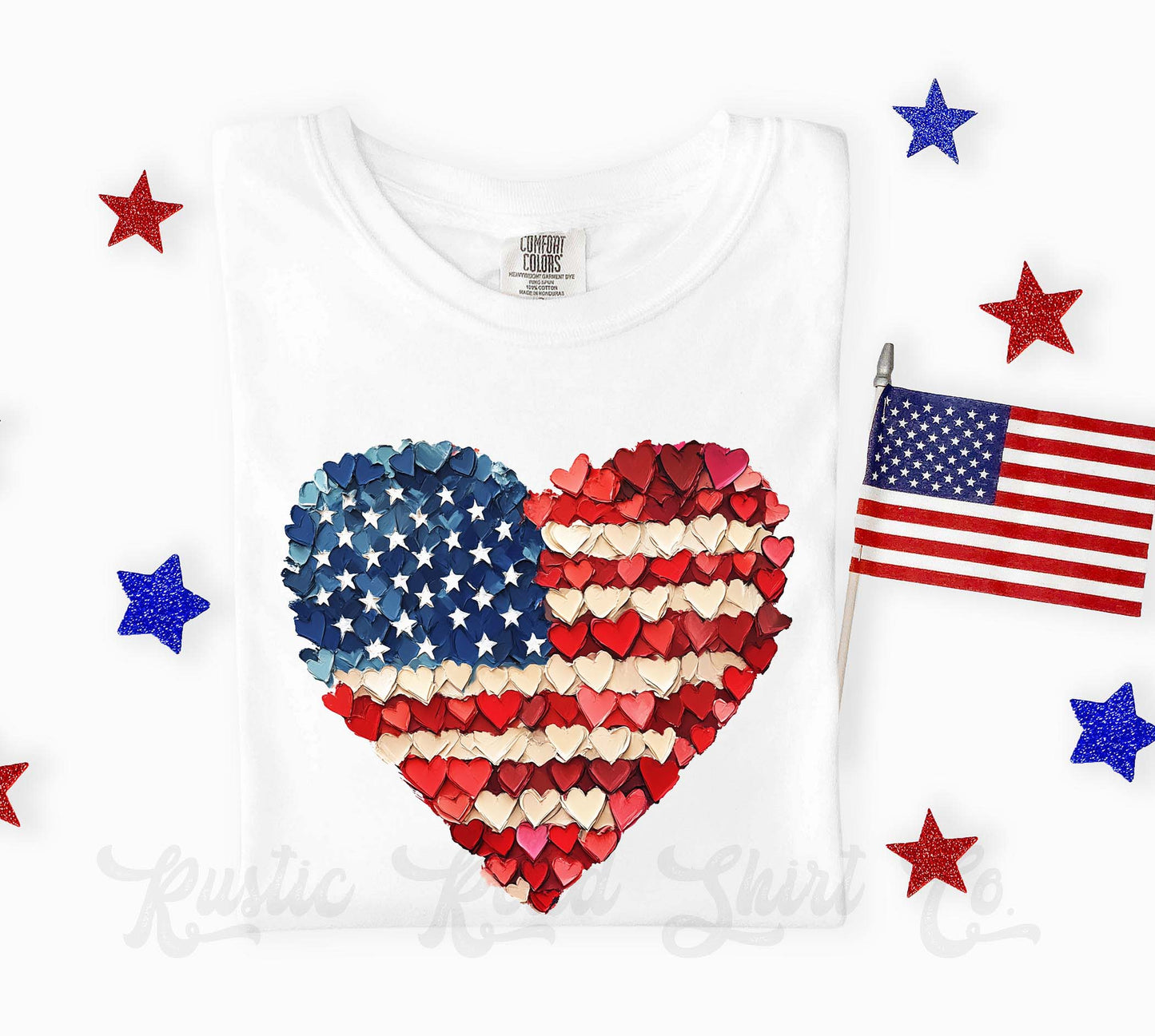 Heart American Flag July Shirt, 4th of July Shirt, Comfort Colors Shirt