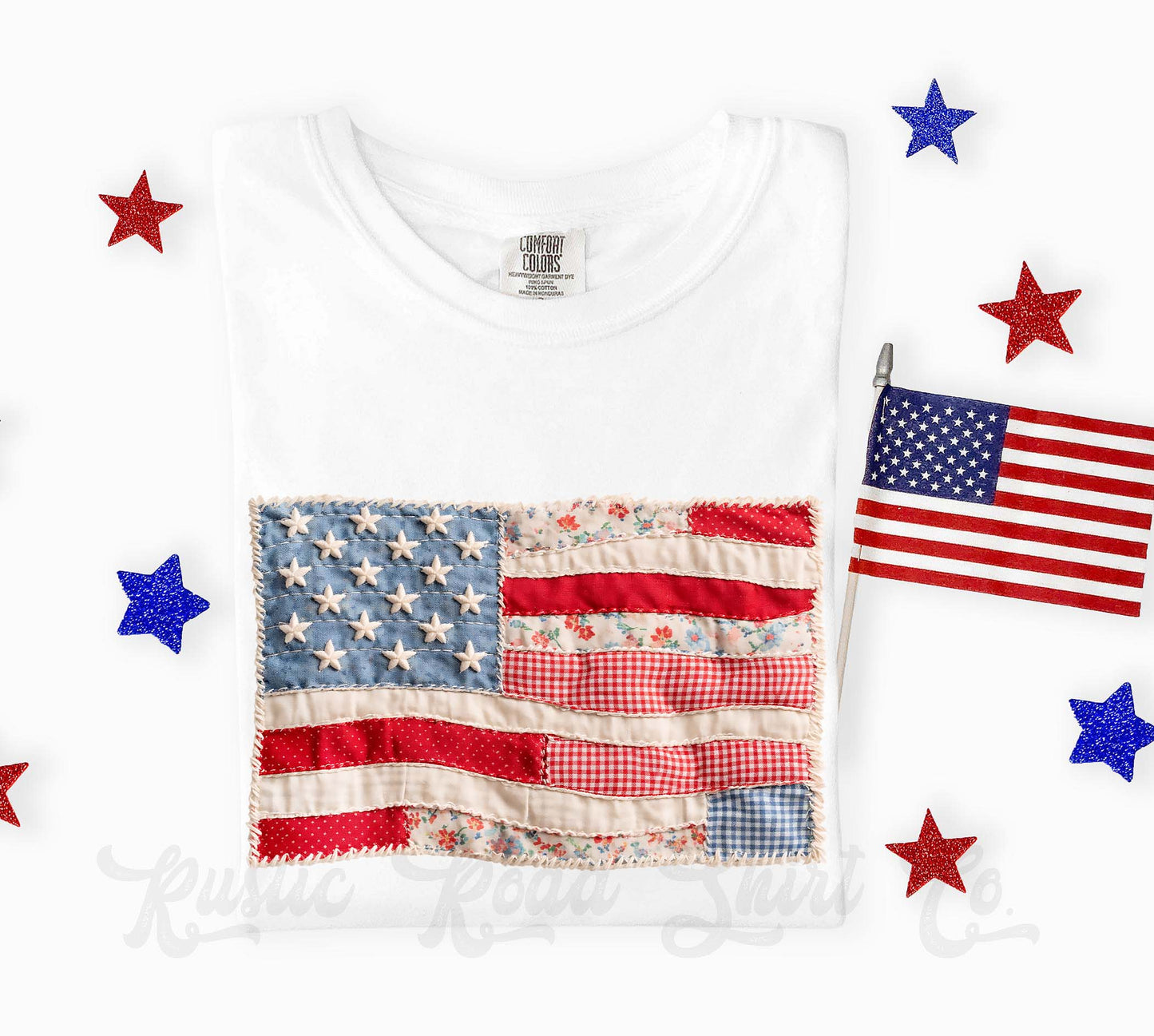 American Flag Faux Quilt Shirt, 4th of July Shirt, Comfort Colors Shirt