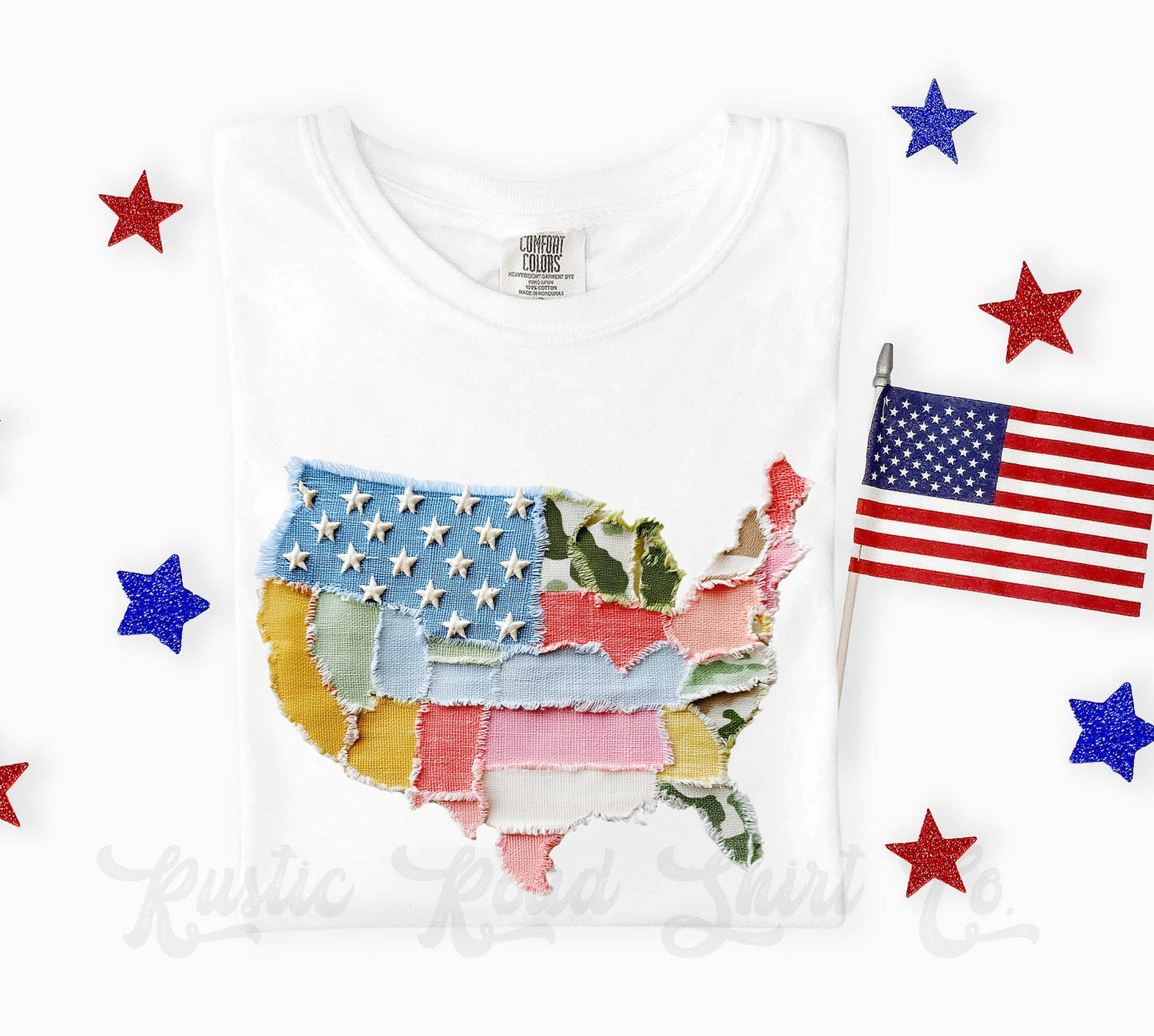 USA Faux Quilt Shirt, 4th of July Shirt, Comfort Colors Shirt