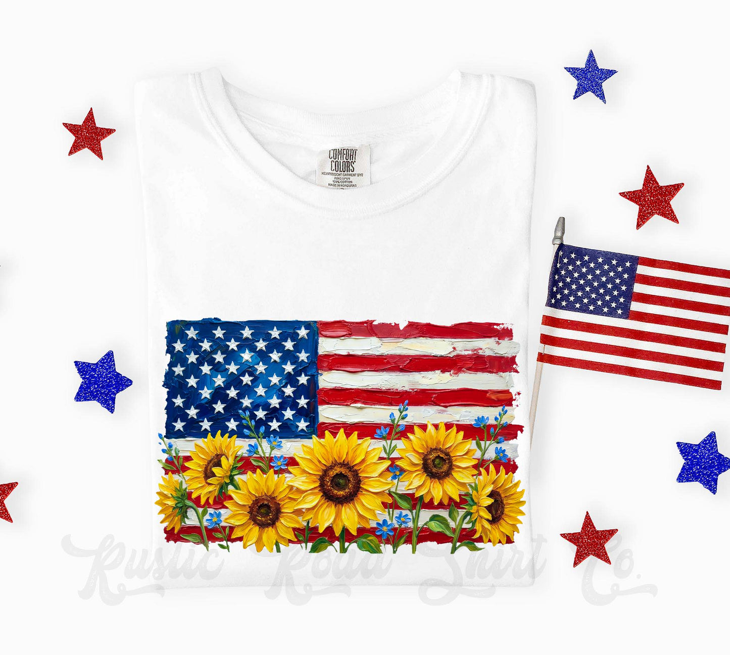 American Flag Sunflower Shirt, 4th of July Shirt, Comfort Colors Shirt
