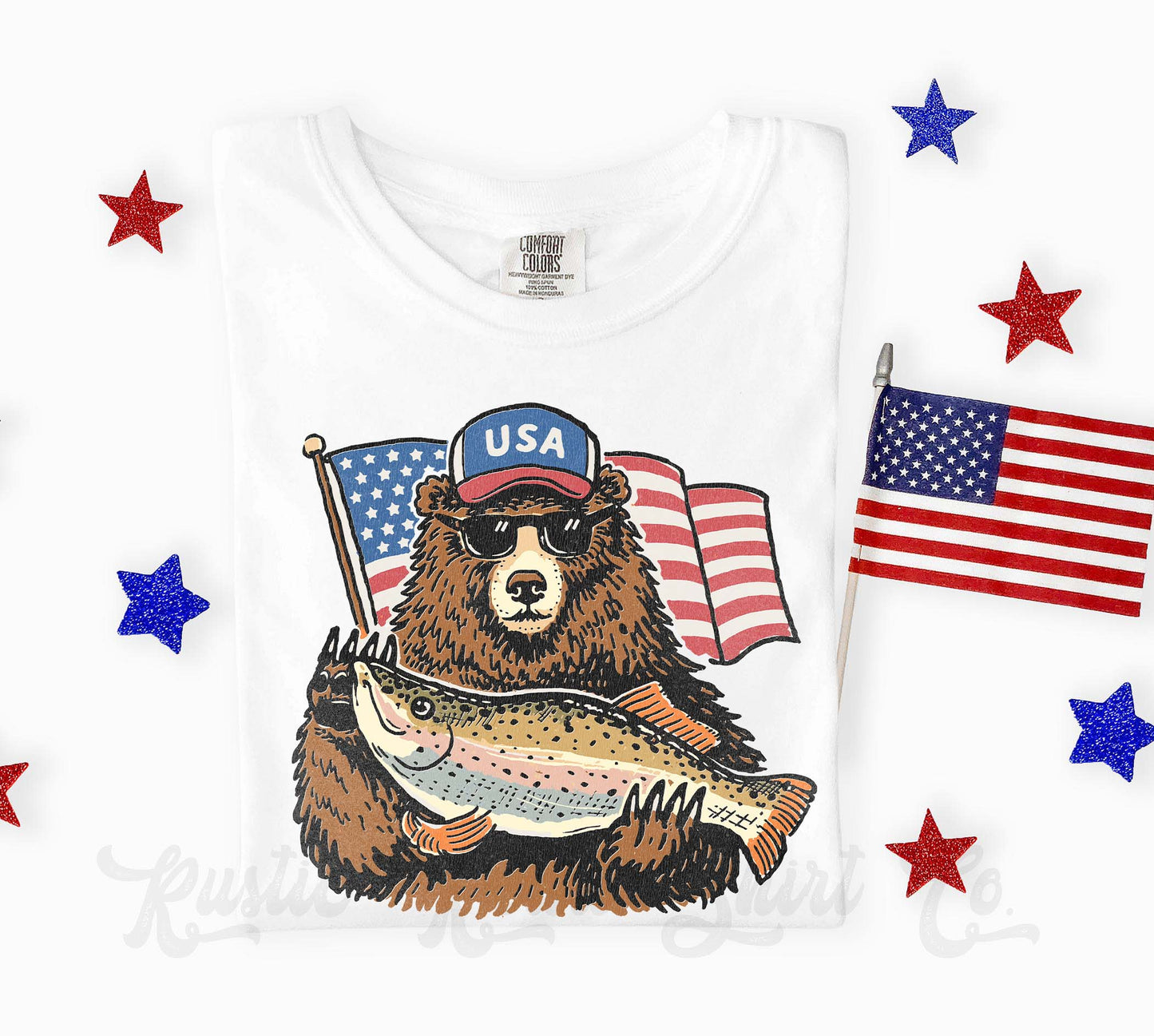 Fish and Bear Patriotic Shirt, 4th of July Shirt, Comfort Colors Shirt