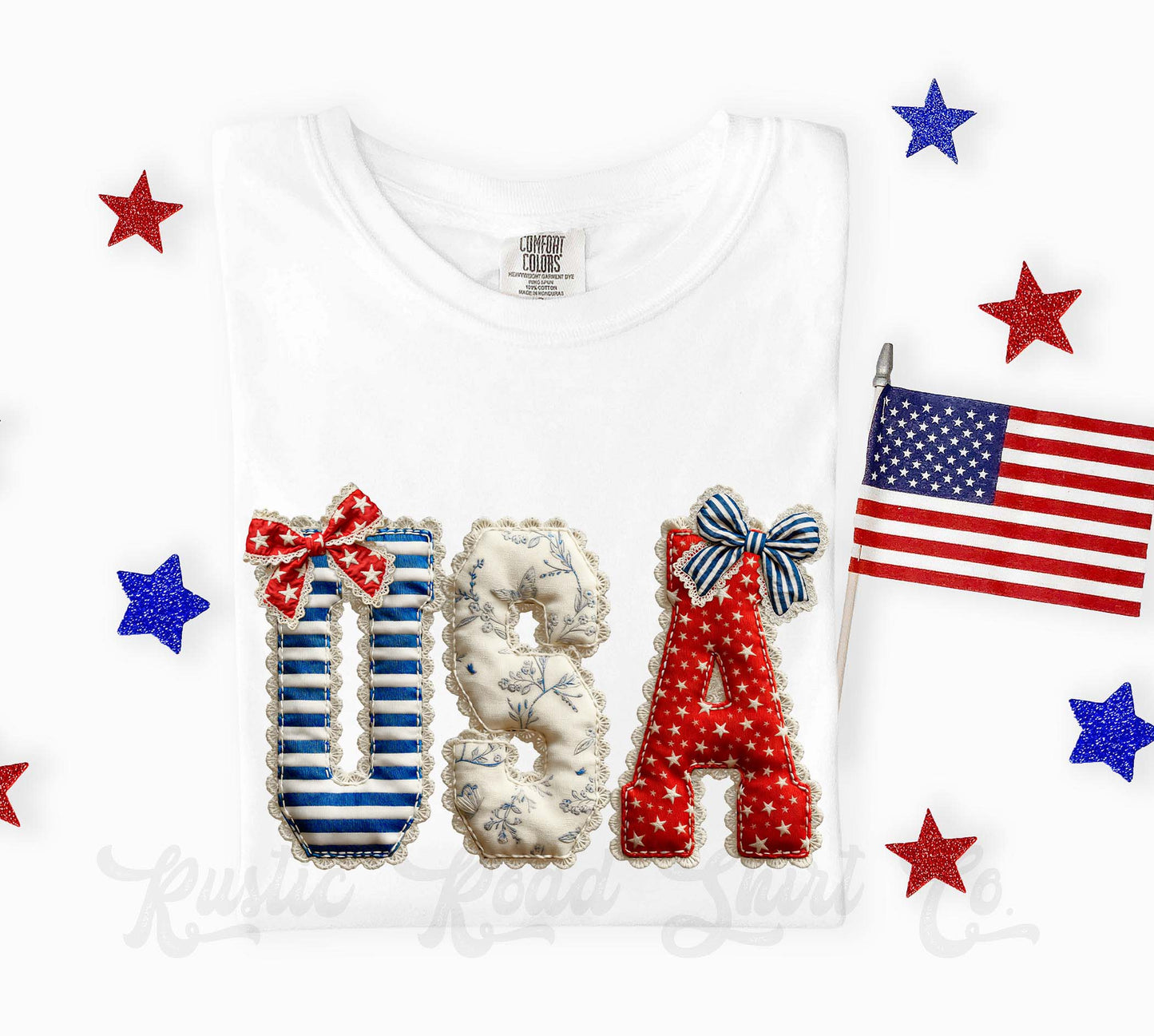 USA Faux Quilt Shirt, 4th of July Shirt, Comfort Colors Shirt