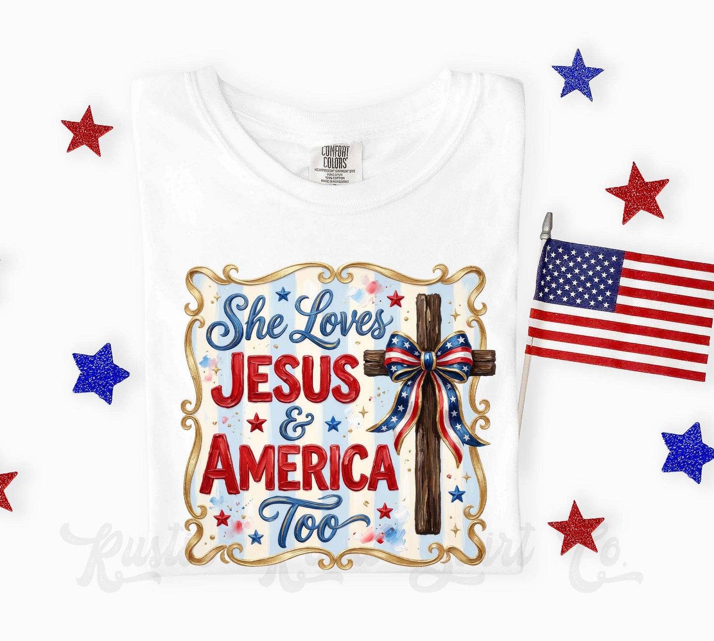 She Loves Jesus and America Too Shirt, 4th of July Shirt, Comfort Colors Shirt