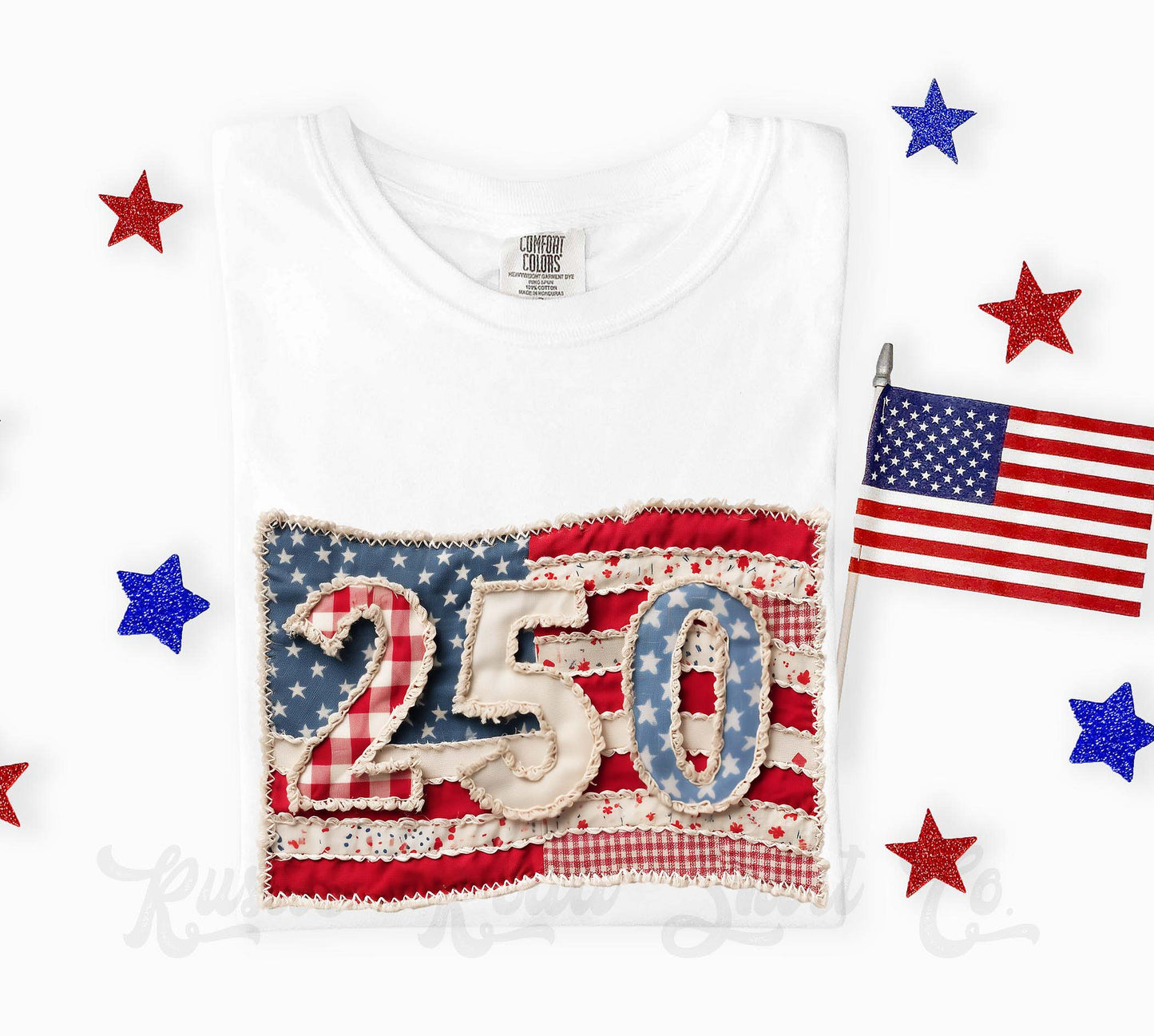 250 Years America Faux Quilt Shirt, 4th of July Shirt, Comfort Colors Shirt