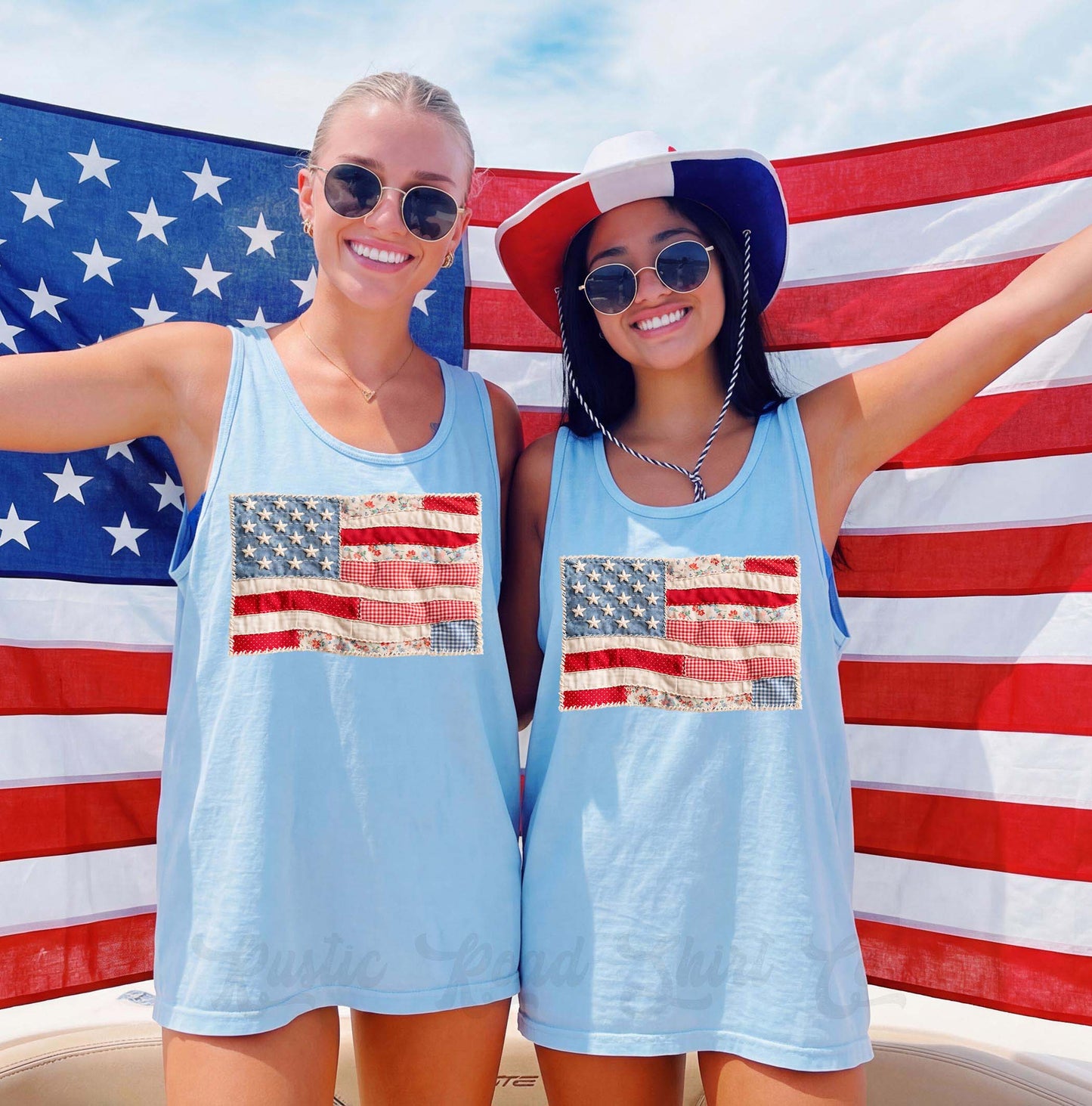 American Flag Faux Quilt Tank Top, 4th of July Tank, Comfort Colors Tank