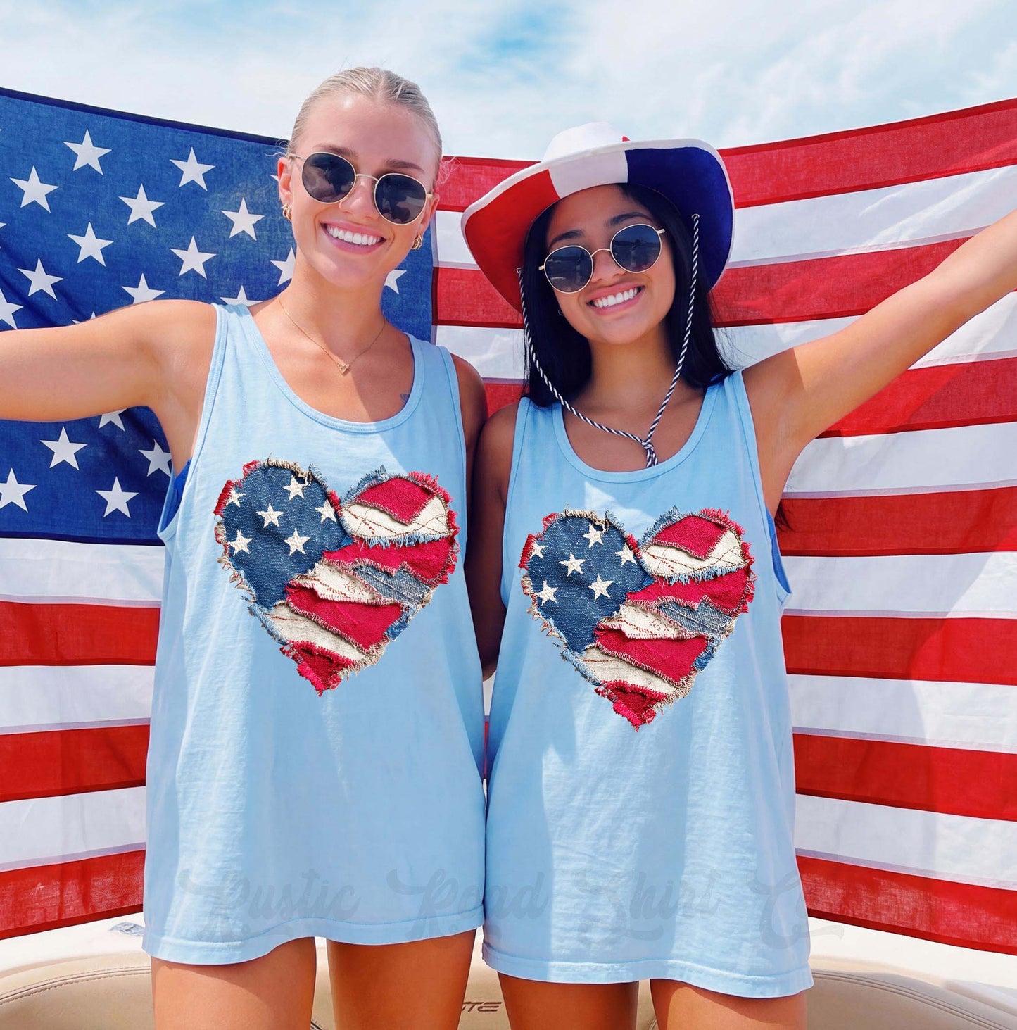 American Flag Heart Faux Quilt Tank Top, 4th of July Tank, Comfort Colors Tank