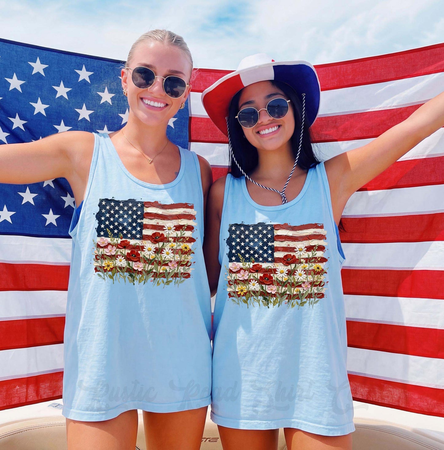 Comfort Colors Patriotic Floral Flag Tank Top – Vintage USA Flower Shirt, 4th of July Tank, Summer Graphic Tee