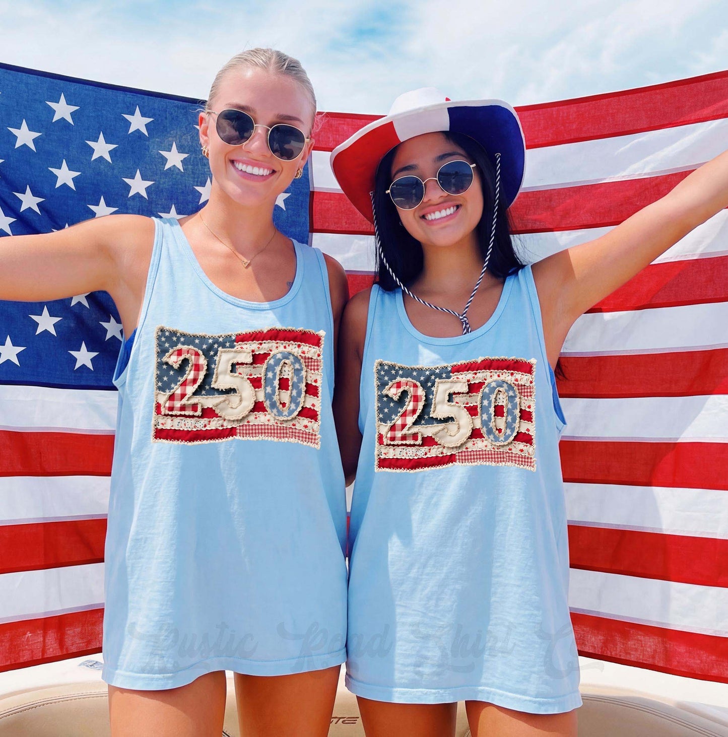 250 Years America Faux Quilt Tank Top, 4th of July Tank Top, Comfort Colors Tank Top