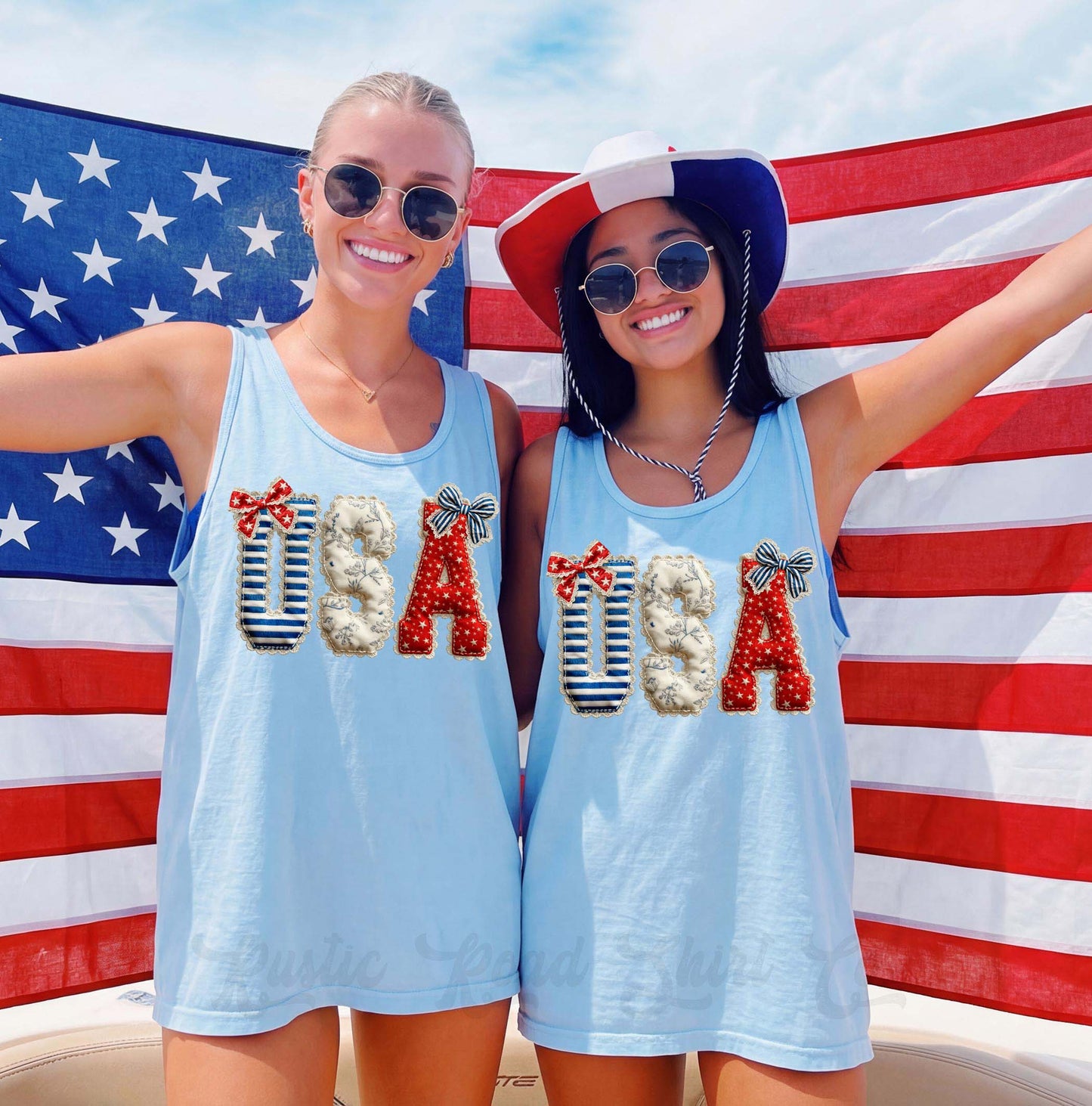 USA 4th of July Faux Quilt Tank Top, Patriotic Fourth of July Tank, Comfort Colors Tank