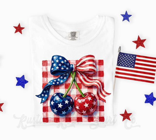 American Flag Cherry Coquette Shirt, 4th of July Shirt, Comfort Colors Shirt