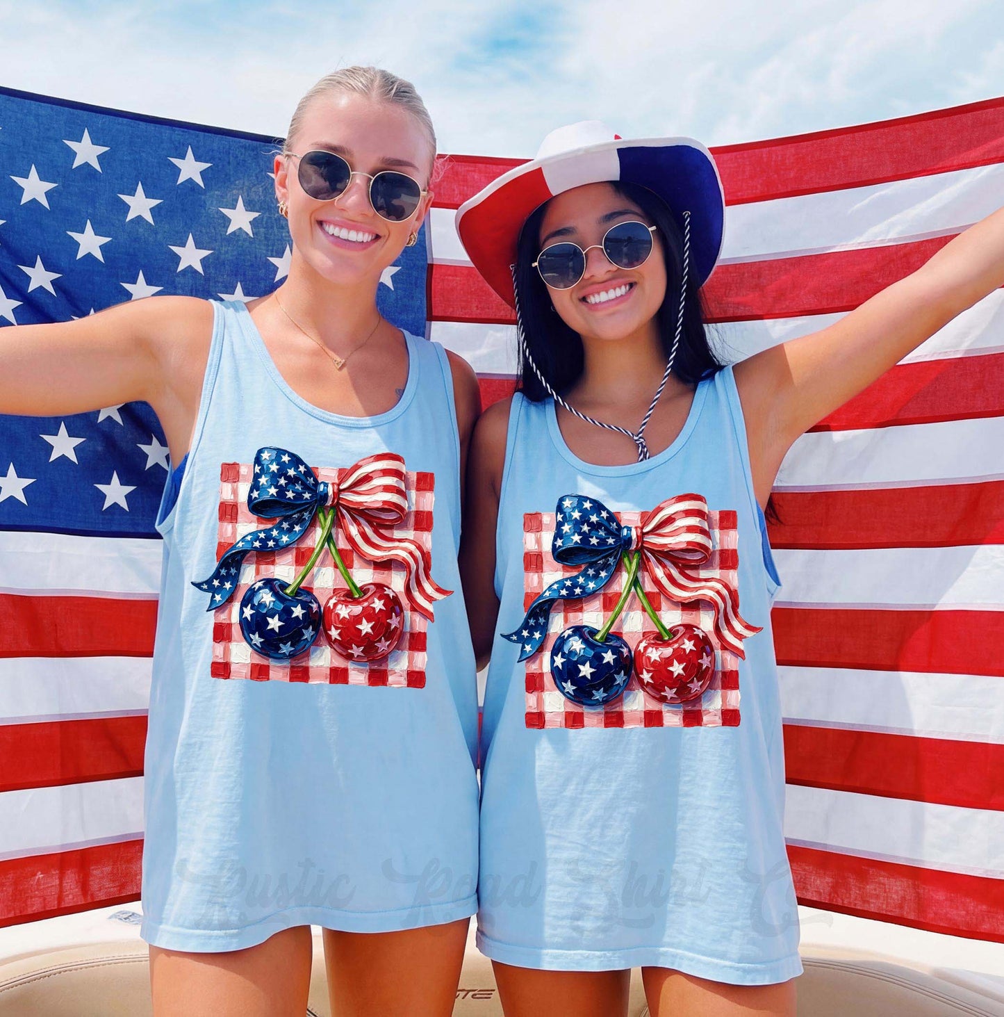 Cherry Checkered Americana Tank Top, 4th of July Tank Top, Comfort Colors Tank Top