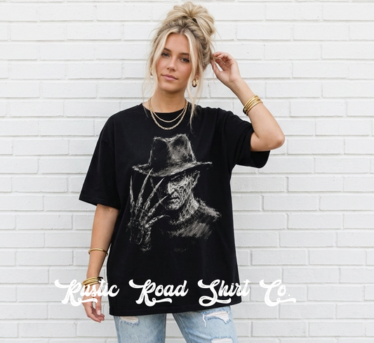 Freddy Krueger Sketch Graphic Tee | Comfort Colors® Oversized Horror Shirt | Vintage Halloween Tee