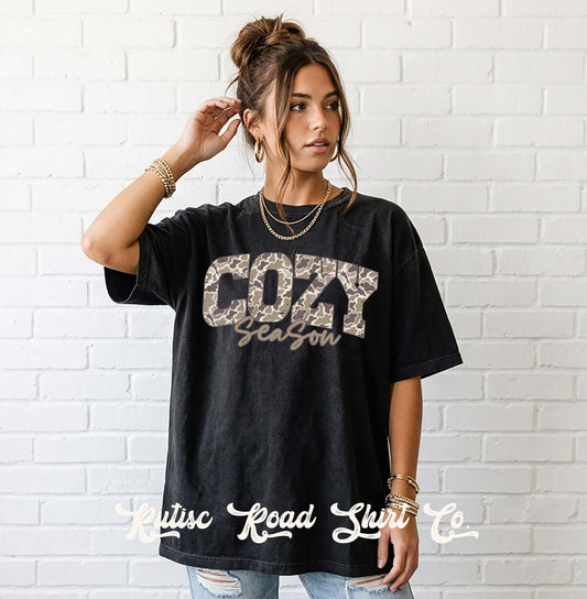 Cozy Season Camo Shirt, Comfort Colors Oversized Tee